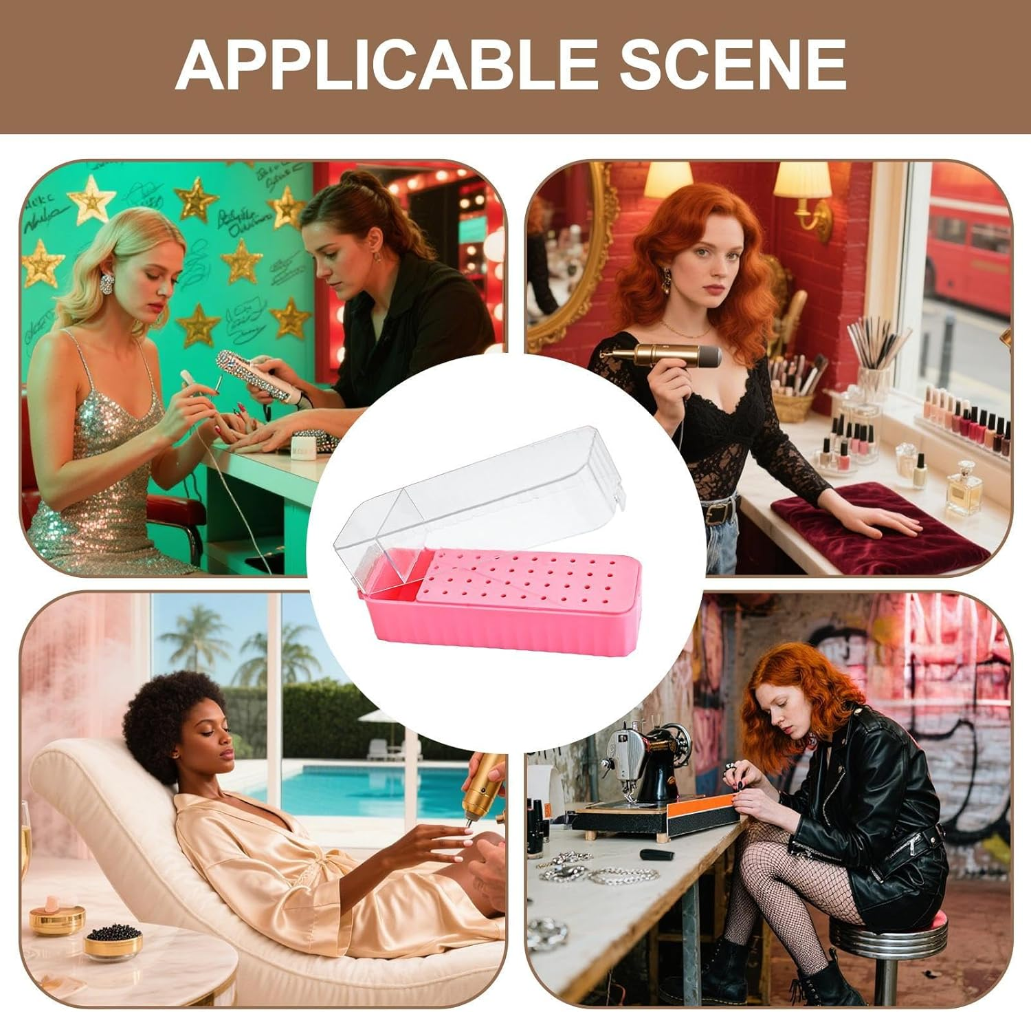 Nail Drill Bits Holder | 40-Hole Nail Tool Holder | Transparent Lid Grinding Tips Display Box Dustproof for Pedicure Prep Salon Workstation Art Detailing Youth Girl image number 5