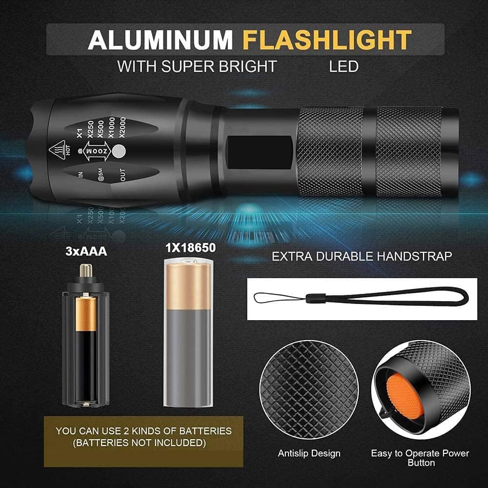LED Flashlight Pack of 5 High Lumen Bright Zoomable Waterproof Powerful Emergency LED Flashlight for Home 5 Modes Camping Equipment Hiking Walking