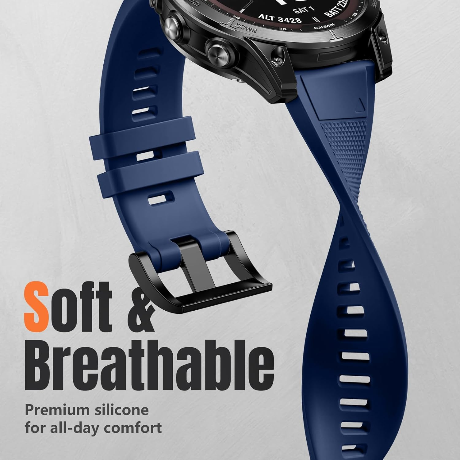 Ouwegaga 22Mm Watch Band Compatible with Garmin Fenix 8 47Mm/Fenix 7/7 Pro/Fenix 6/6 Pro/Fenix 5/5 Plus/Fenix E 47Mm, Soft Sport Silicone Quickfit Strap for Forerunner 935/945/955/965/Instinct 2 1 - Black image number 6