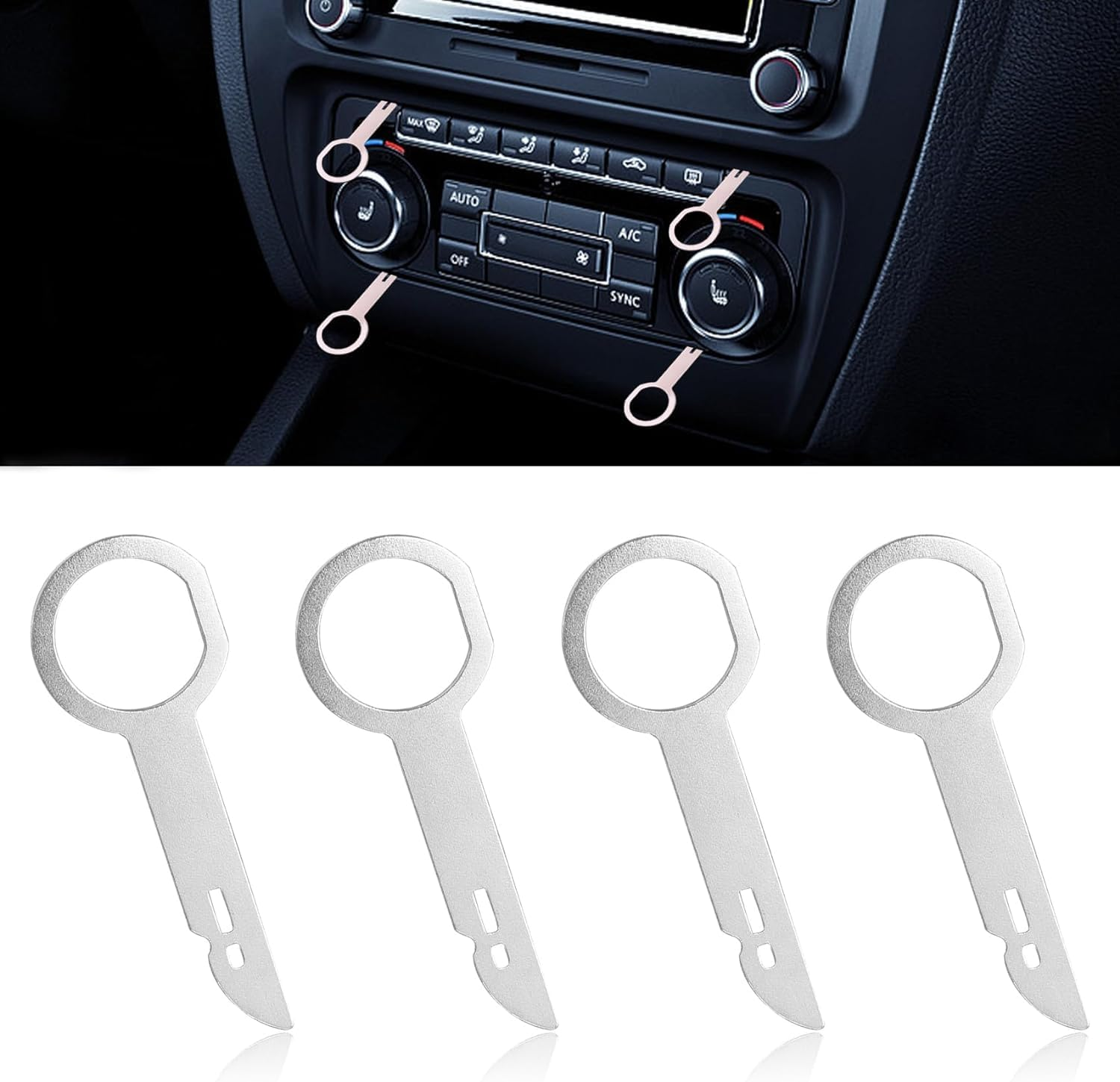 4PCS Radio Radio Removal Tool, Key DIN Release Key Set, Stereo Extraction Tool Pin, Easy to Hold, Stainless Steel Car CD DVD Host Key Removal Tool image number 4