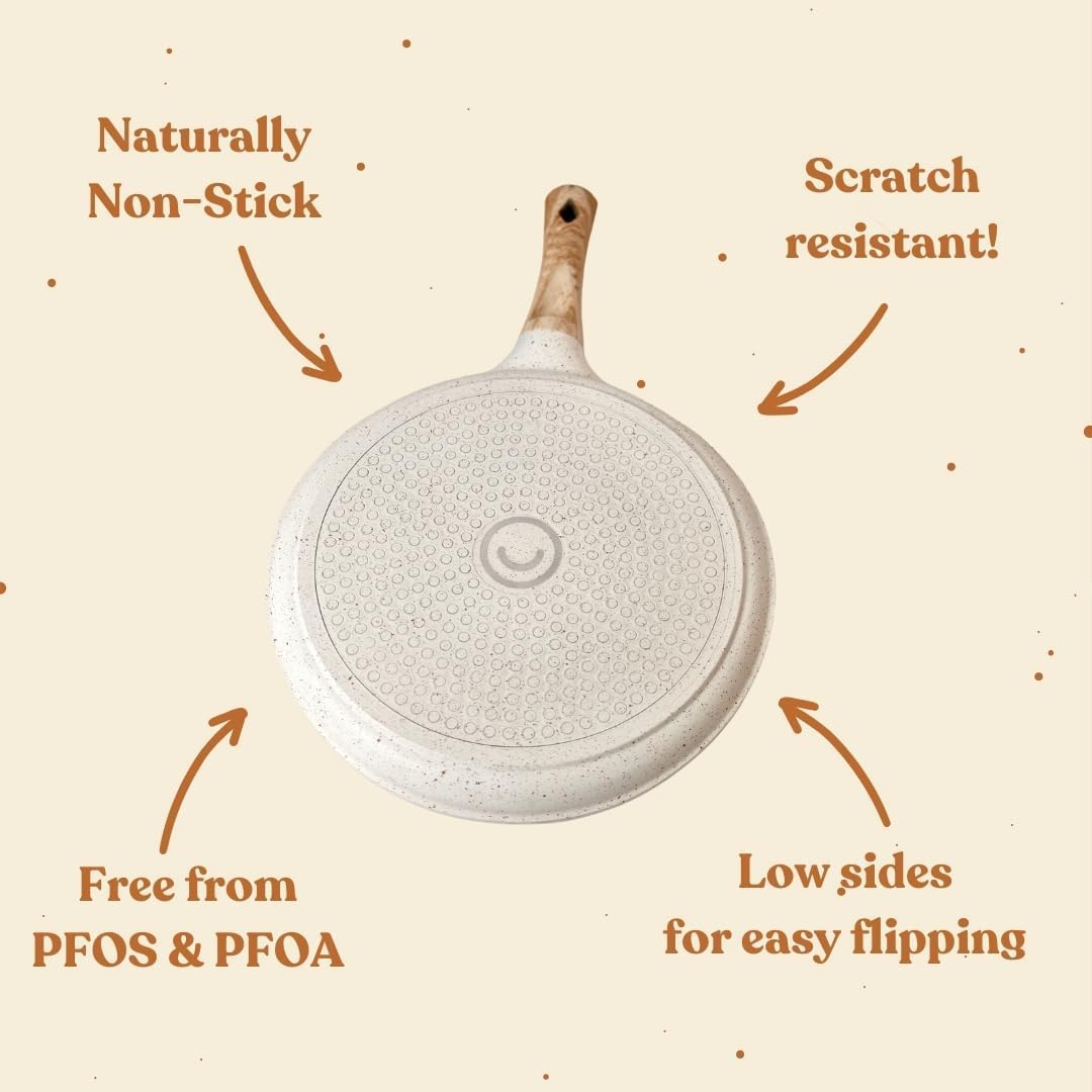 Ceramic Pancake Pan 25Cm Natural Ceramic Coating PFOA Free Dosa Pan Crepe & Omelette Pan Flat Skillet Tawa Griddle with Ergonomic Handle + Induction Compatible image number 3