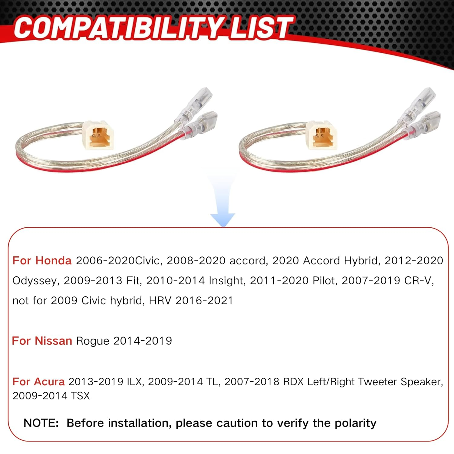 RED WOLF Car Dash Tweeter Speaker Wiring Harness Select for 2006-2020 Honda Civic Accord Odyssey, 2004-2020 Acura TL RDX Dashboard Audio Sound System Update Plug & Play 2PCS