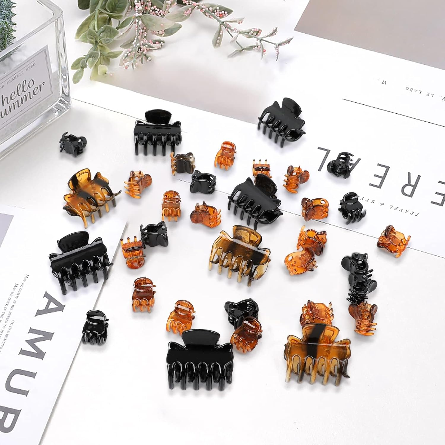 36 Pcs Small Hair Clips, Mini Hair Claw Clips for Medium Thick Hair, Plastic Hair Claws Pins Clamps for Girls, Toddlers Girls, Women (Black and Brown)