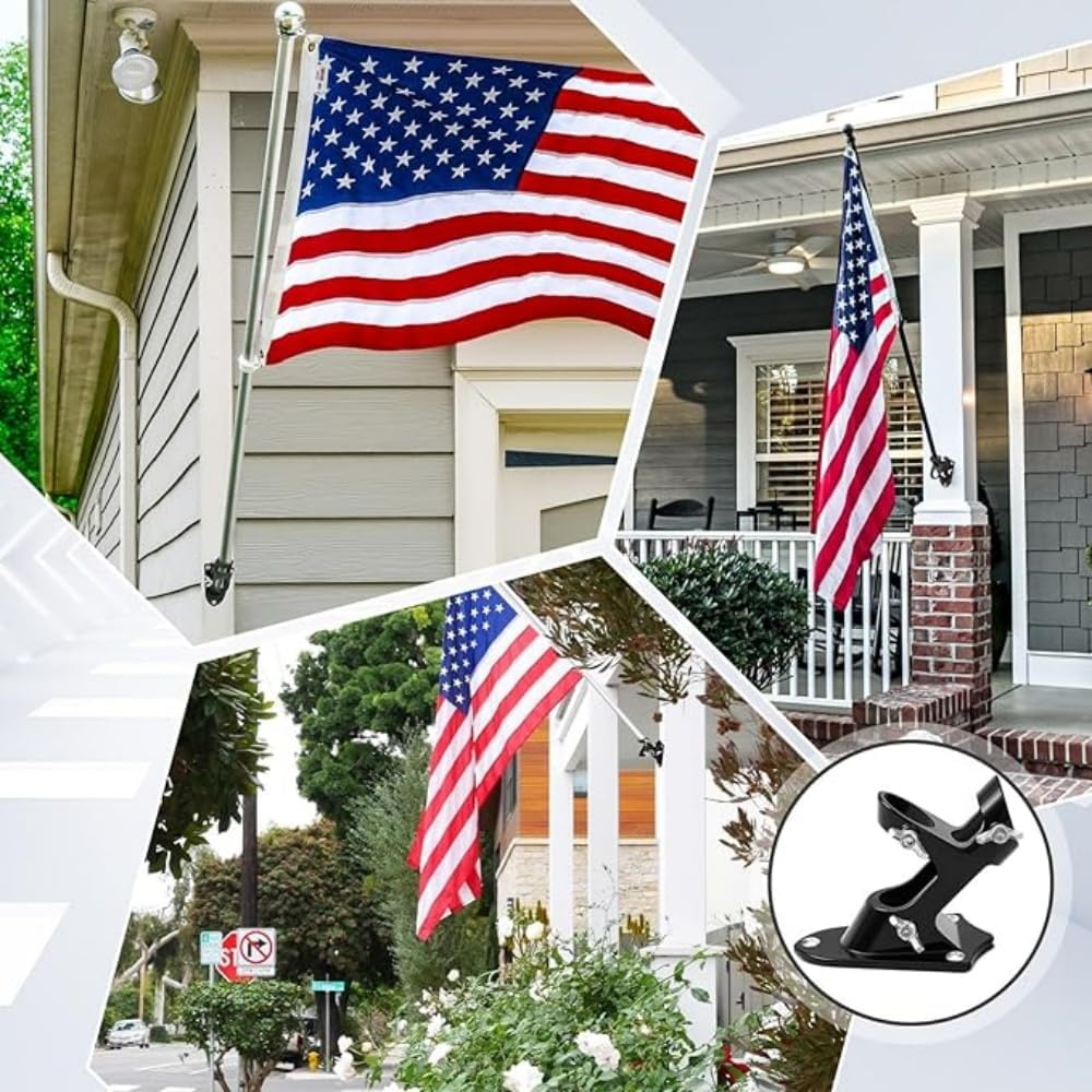 Flag Pole Holder, outside House Flag Pole Bracket, Heavy Duty Metal Flag Mount, Aluminum Alloy Mounting Brackets, Outdoor Flag Holder- Strong Rust Free (Black-1 Pack) image number 3