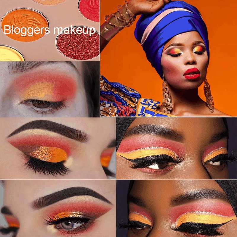 Red Eyeshadow Palette Matt Glitter, Afflano Coral Orange Red Eyeshadow Palette Highly Pigmented Waterproof, Nude Tones Earth Tones Rose Yellow Gold Warm Autumn Shimmer Glitter Eyeshadow Makeup Palette Set