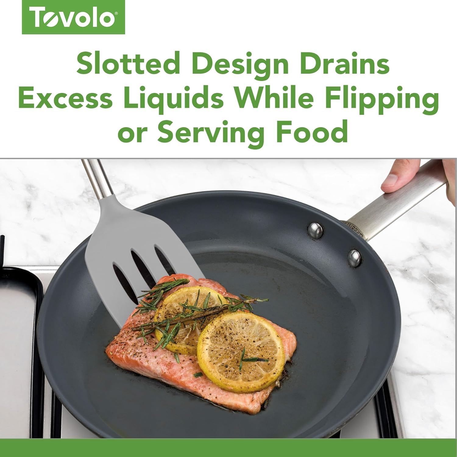 Tovolo Silicone Slotted Turner with Stainless Steel Handle (Charcoal) - Kitchen Utensil & Gadget Essential for Non-Stick Cookware, Apartment, & New Home/Scratch-Resistant, Bpa-Free, Dishwasher-Safe - Candy Apple image number 5