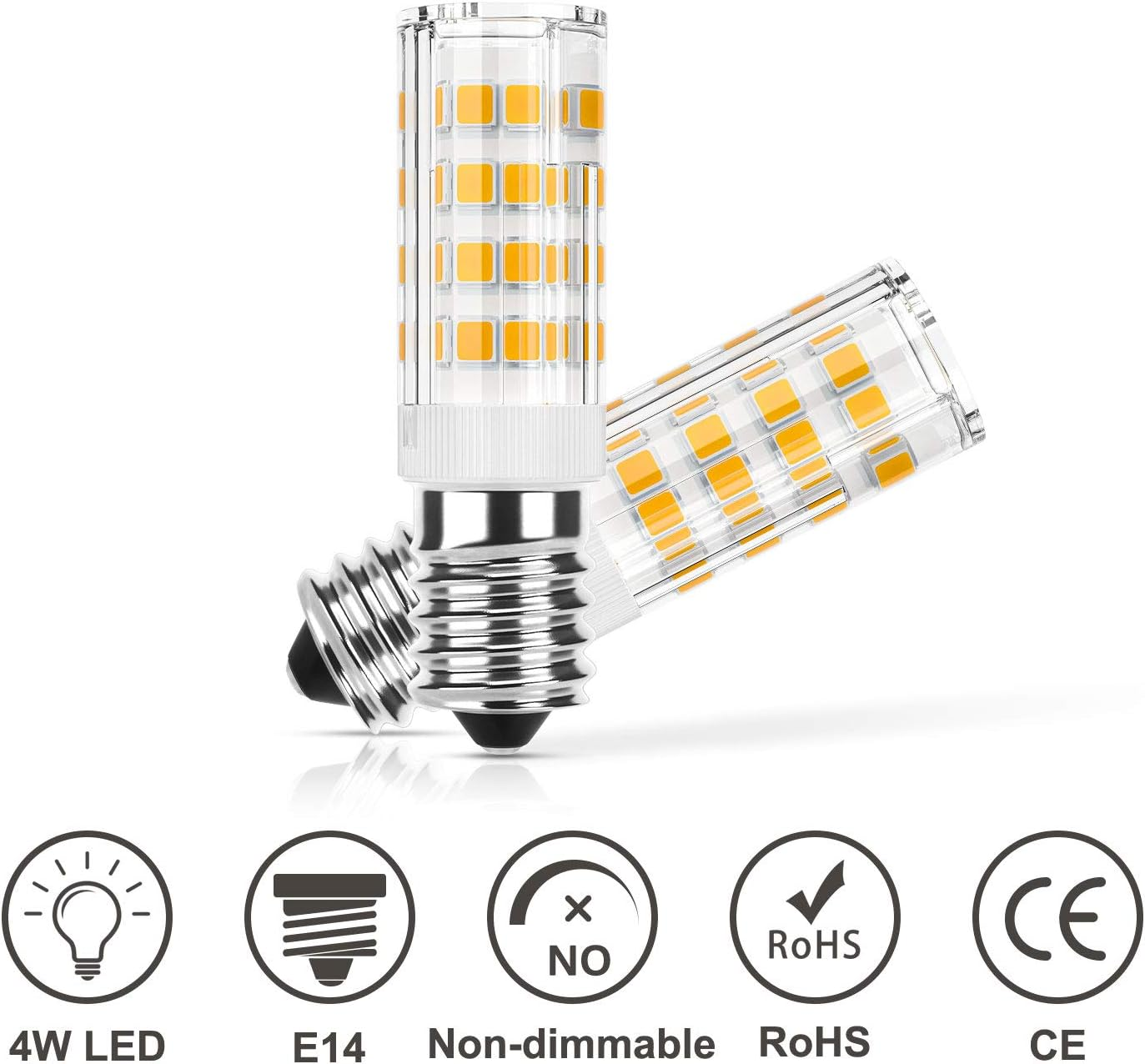 Dicuno E14 LED Light Bulb 4W (40W Halogen Equivalent), Warm White 3000K 400LM, 220V, Non-Dimmable, Small Edison Screw Bulb for Fridge/Cooker Hood, 2-Pack