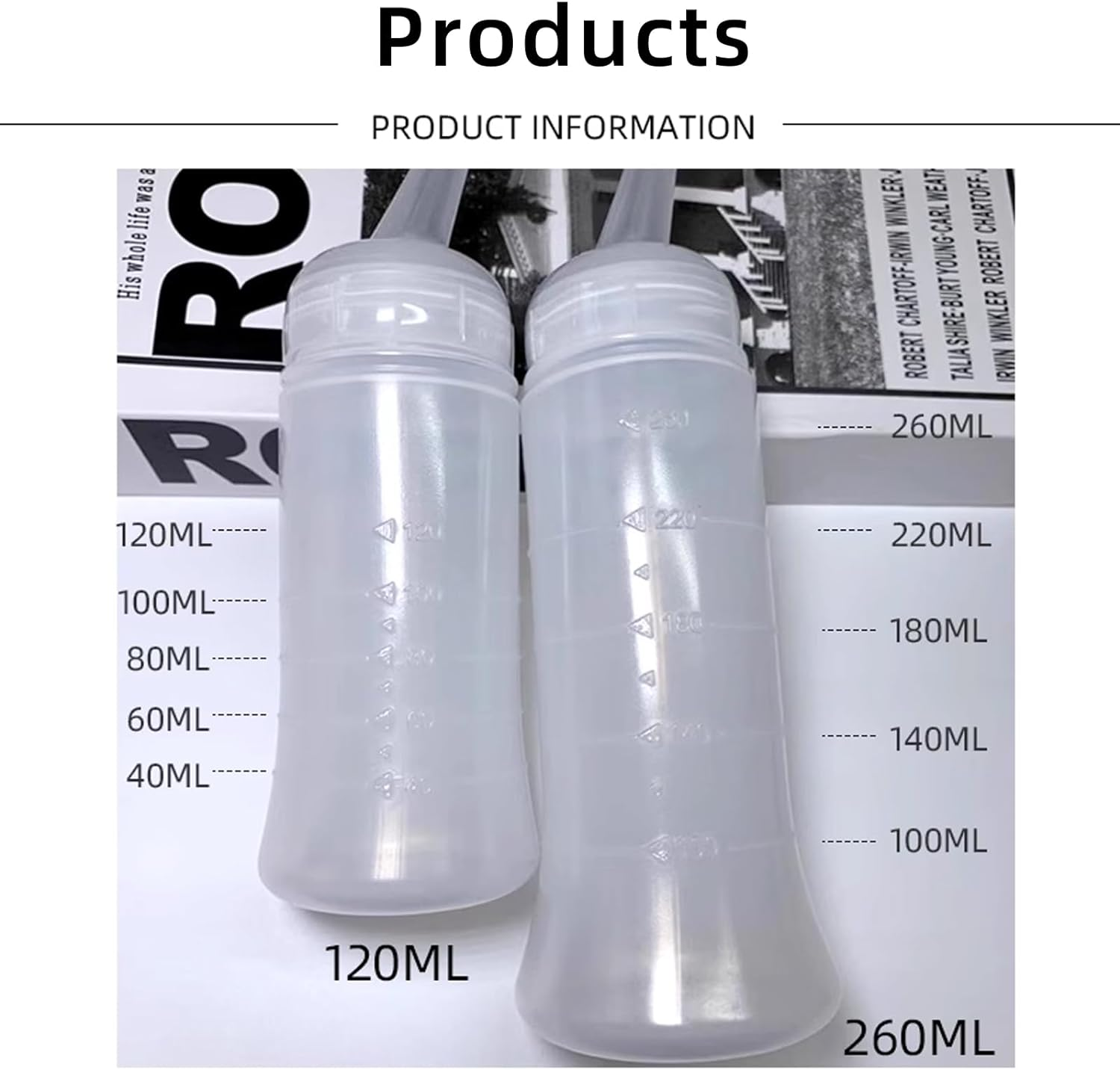 2Pcs Hair Bottle,Dye Empty Squeeze Bottle,Hair Dye Bottle with Tip Clear Squeeze Bottle,Hair Oil Bottle Applicator Tool for Travel (White, M,L) image number 6