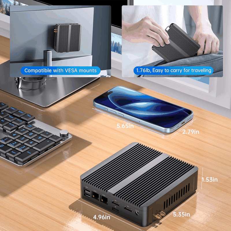 Industrial Mini PC, Fanless Computer 13Th Twin Lake-N150 (Up to 3.6Ghz, Upgraded N100), 16G DDR4, 256G NVME SSD, Win-11 Pro(Tpm2.0), COM RS232, Dual LAN, 4K@60Hz 2Xhdmi/Dp, Wifi6, BT5.2 image number 3