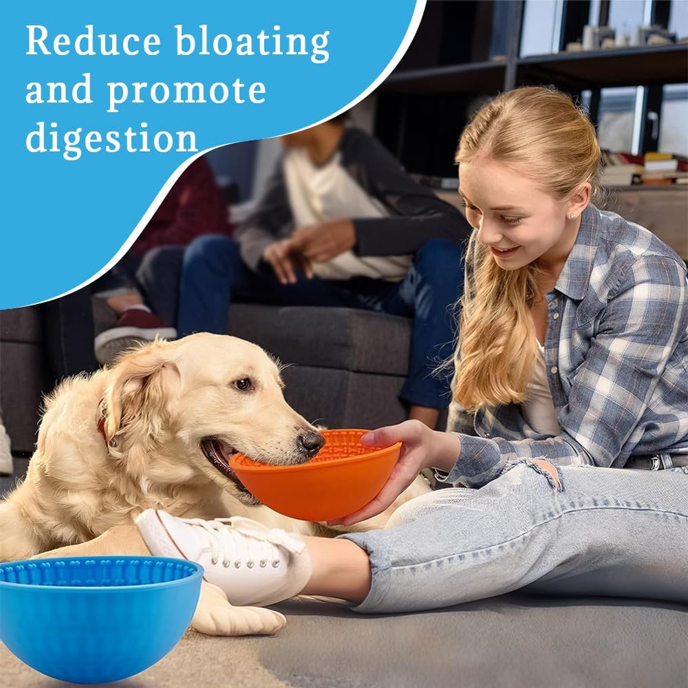 2 Pack Silicone Dog Licking Bowl, Pet Interactive Slow Feeding Bowl, Silicone Freezer Bowl for Oral Health, Choking Prevention, Anxiety Relief (Orange and Blue) image number 1