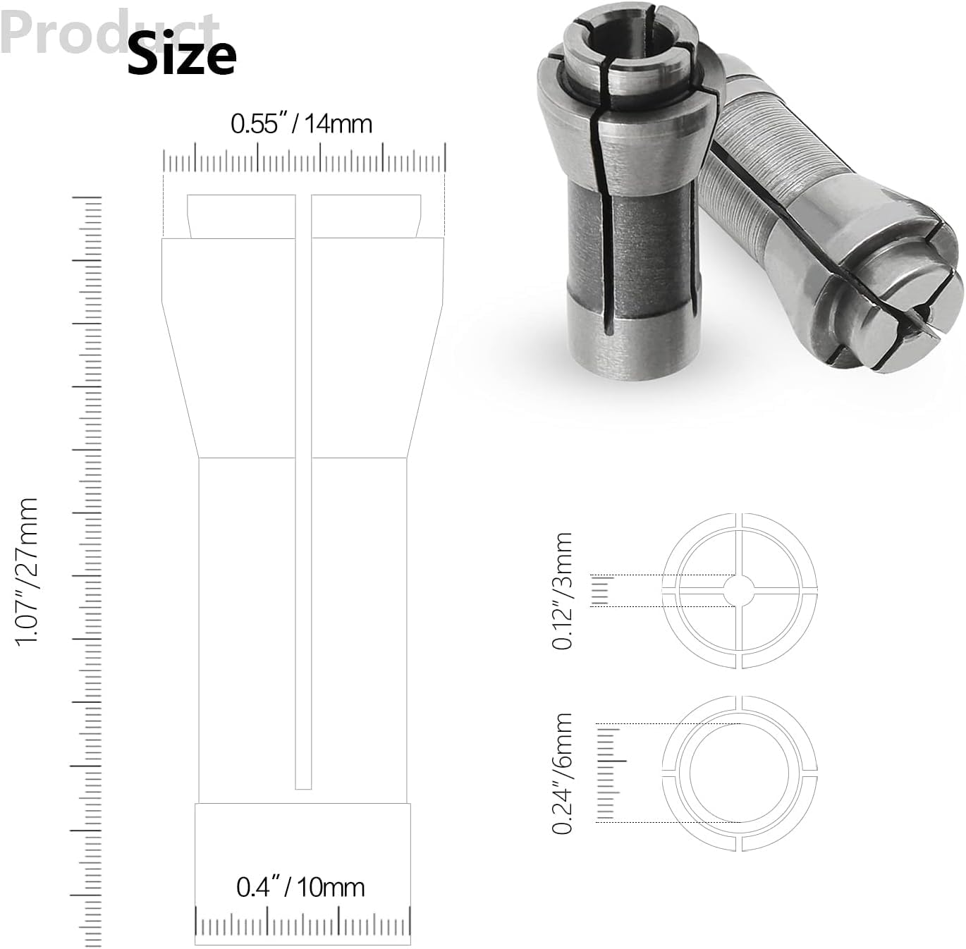 Murtenze 4 Pack Die Grinder Collet, Grinding Machine Clamping Collet Adapter 1/4" and 1/8" Arbors Shanks, 2 Pack 3Mm and 2 Pack 6Mm Die Grinder Collet. image number 3