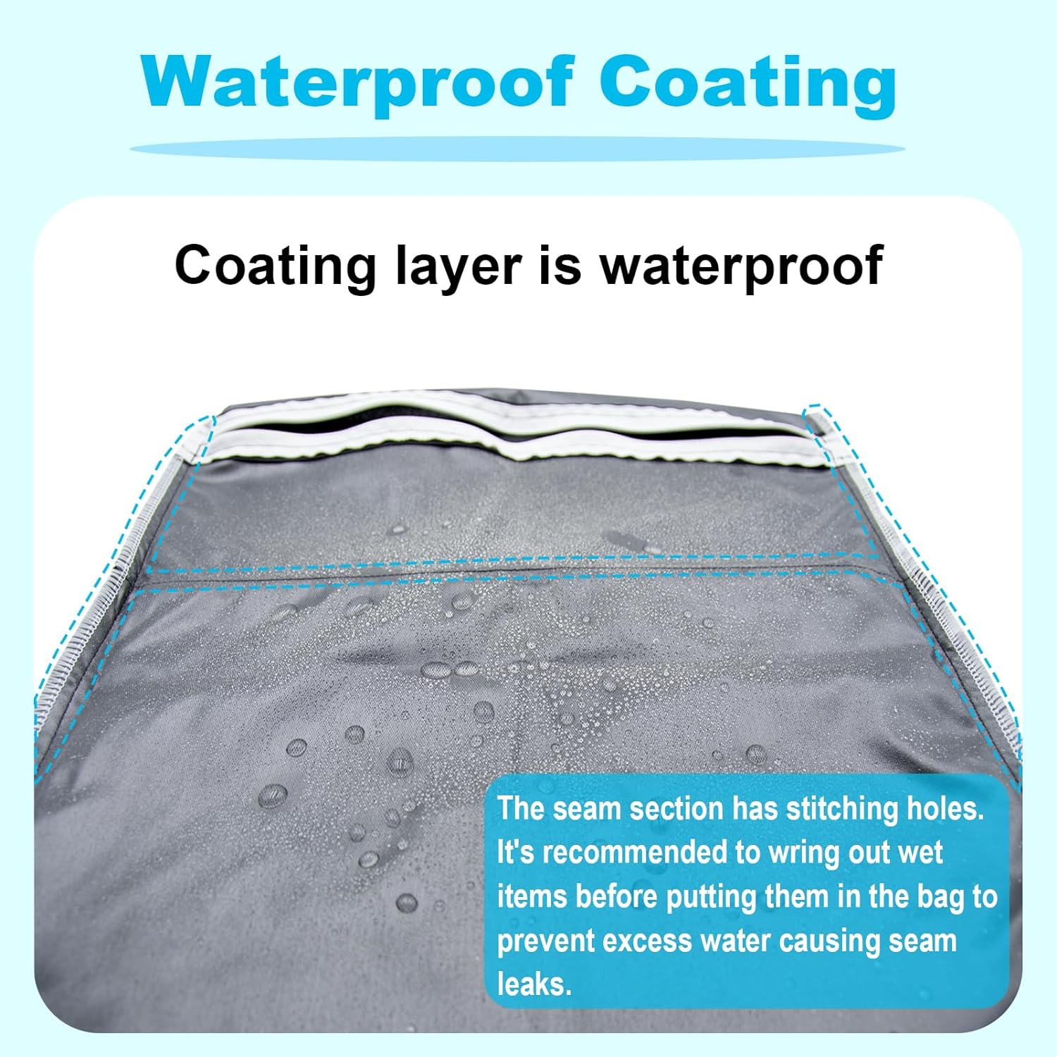 2 Pack Travel Laundry Bag with 2 Zippered Pockets & Handle 39 * 45Cm Water-Resistant Wet Dry Bags for Dirty Clothes, Gym, Swimming, Yoga, Bathing Suits (Black + Grey) - 1 Black + 1 Wave Pattern image number 6