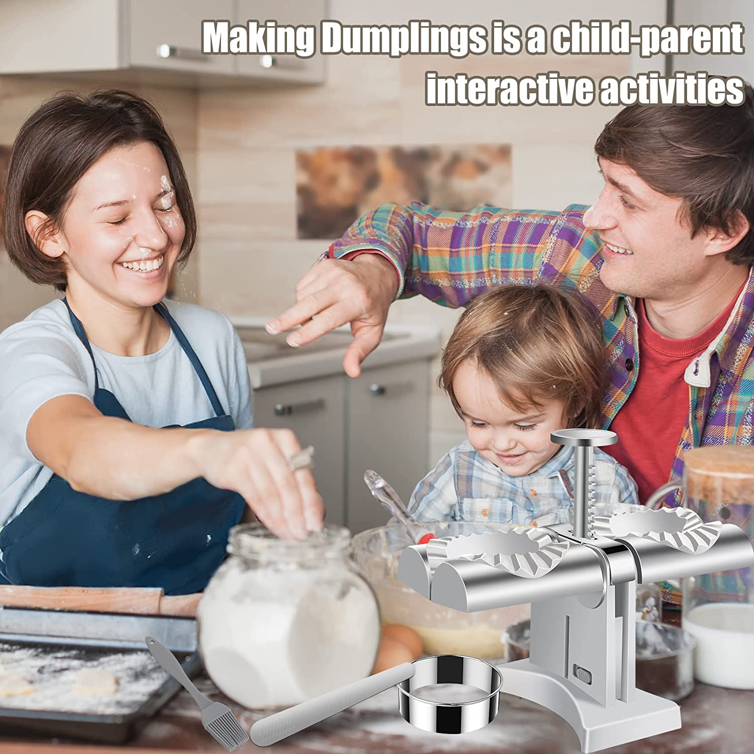 GUYUE Double Head Automatic Dumpling Maker Machine - Mould for Quick Empanadas Making at Home - with Skin Maker, Stuffing Spoon, and Press Wrapper Tool image number 4