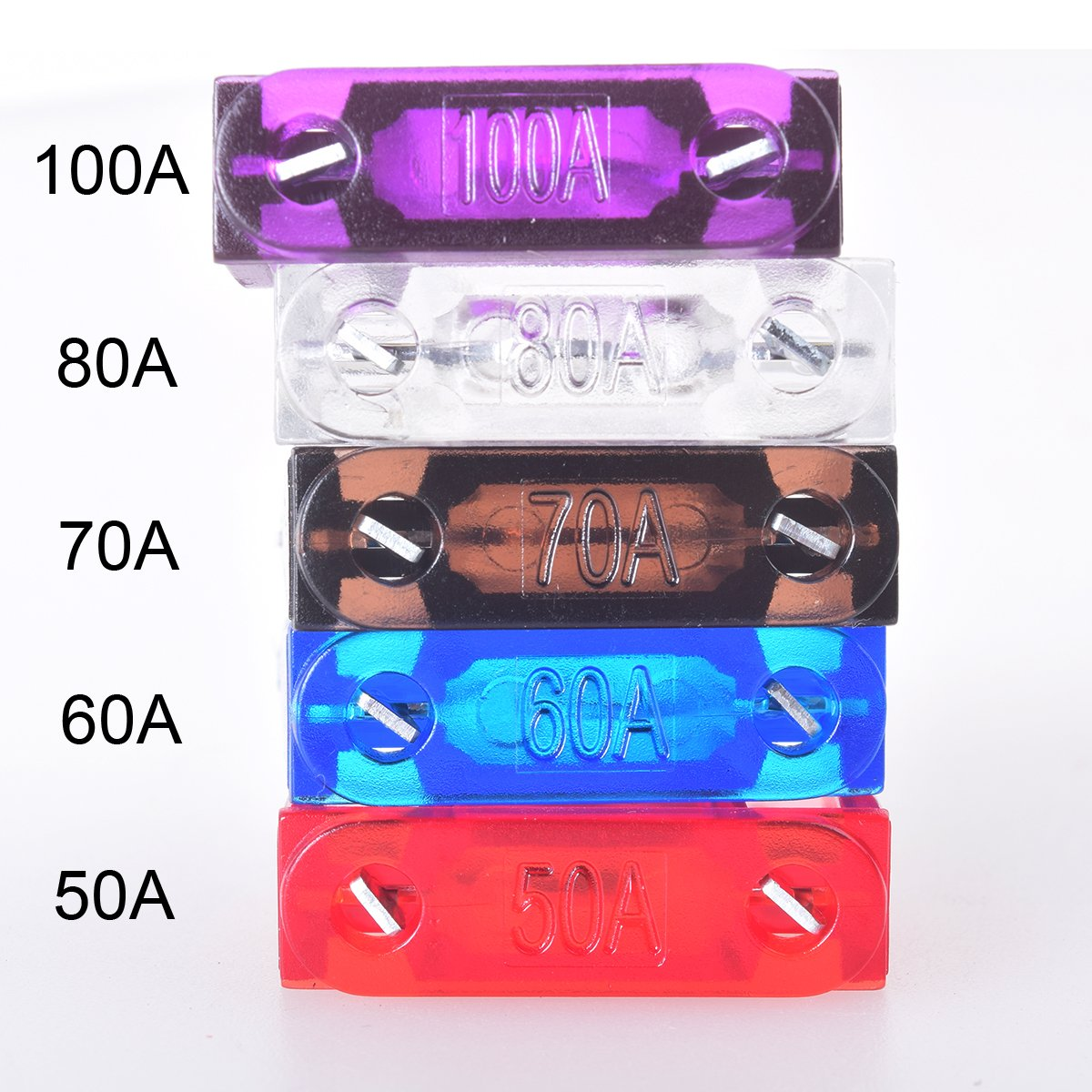 Auto Blade Fuse Large Size Maxi Blade 5Pcs 100A 80A 70A 60A 50A Assortment Set for Car Truck Motor Trail RV ATM Box 35X30Mm, Add-A-Circuit Fuse Holder, APS ATT Low Profile ATM LP FUSETAP ｡ｭ image number 1