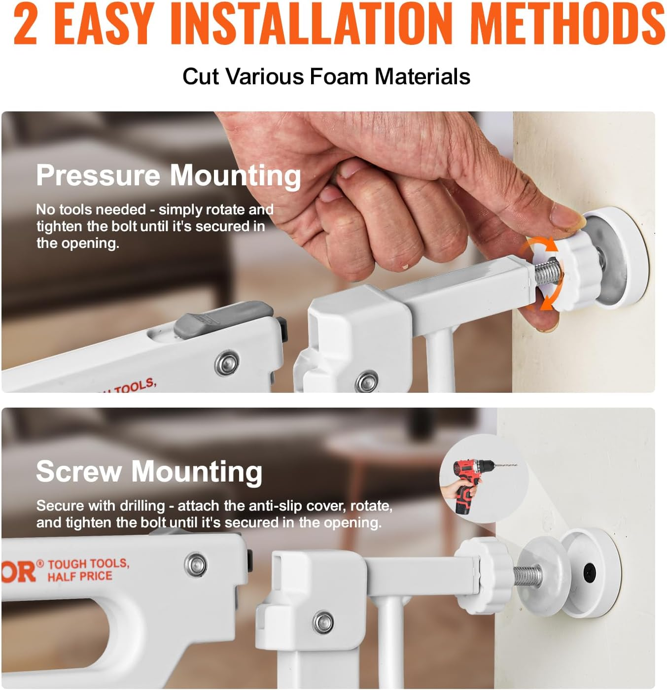 VEVOR Baby Gate, 749-1417 Mm Extra Wide, 762 Mm High, Dog Gate for Stairs Doorways and House, Easy Step Walk Thru Auto Close Child Gate Pet Security Gate with Pressure Mount and Wall Mount Kit, White image number 1