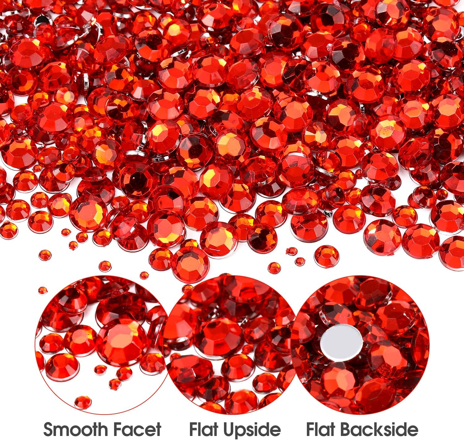 5320 Pieces Flat Back Gems round Crystal Rhinestones 6 Sizes (1.5-6 Mm) with Pick up Tweezer and Rhinestones Picking Pen for Crafts Nail Face Art Clothes Shoes Bags DIY (Red) image number 3