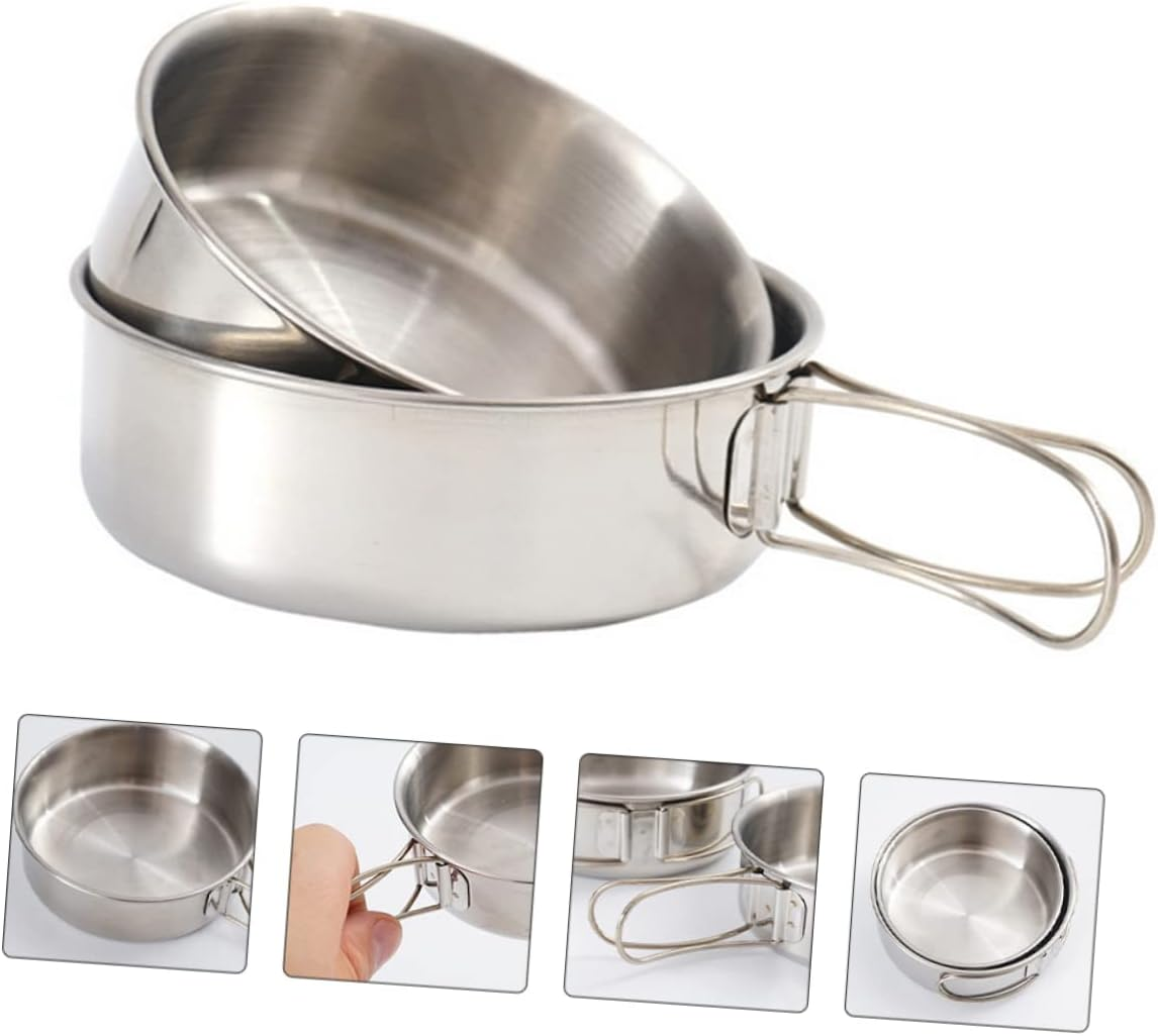 BESPORTBLE 3Sets Mini Folding Bowl Stainless Steel Portable Camping Hiking Bowls for Outdoor Travel Use