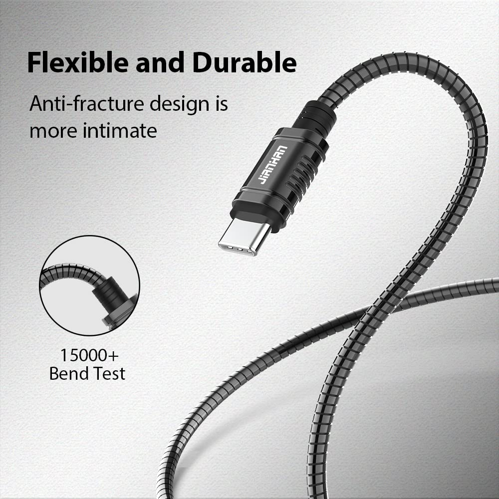USB C Cable,Jianhan 3A Fast Charging Metal Braided 1M/3.3FT Almost Unbreakable Type C Cable USB 2.0 Charger Cord for Samsung Galaxy S20/S10/S8/S9 Plus,Note 10/9/8,LG G6 G5,Google Pixel,Motorola Moto image number 2