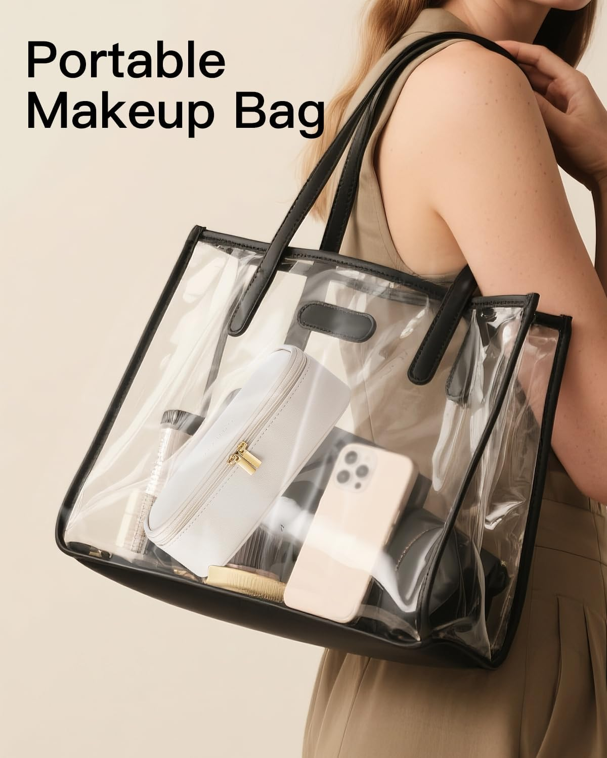 Vlando Travel Makeup Bag, Small Travel Beauty Bag Cosmetic Bag for Women Portable Makeup Organizer Case Bag Makeup Brush Organizer Pouch-White, Pillow White-Large image number 3