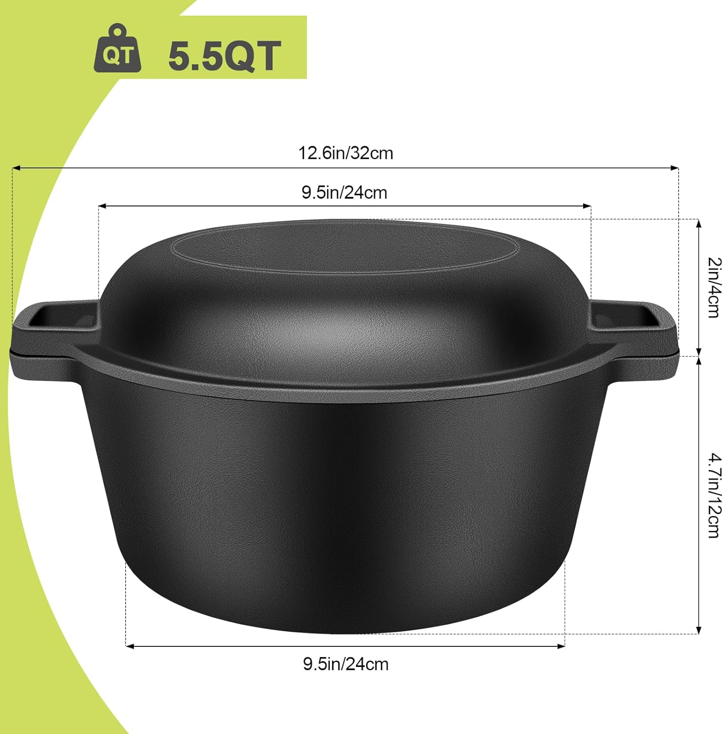 RAINBEAN 2-In-1 Pre-Seasoned Cast Iron Dutch Oven Pot with Skillet Lid Cooking Pan,5.5 QT Dual Handles Dutch Oven Pot with Lid,Heavy-Duty Non-Stick round Dutch Oven for Bread Baking, Stewing, Roasting image number 6