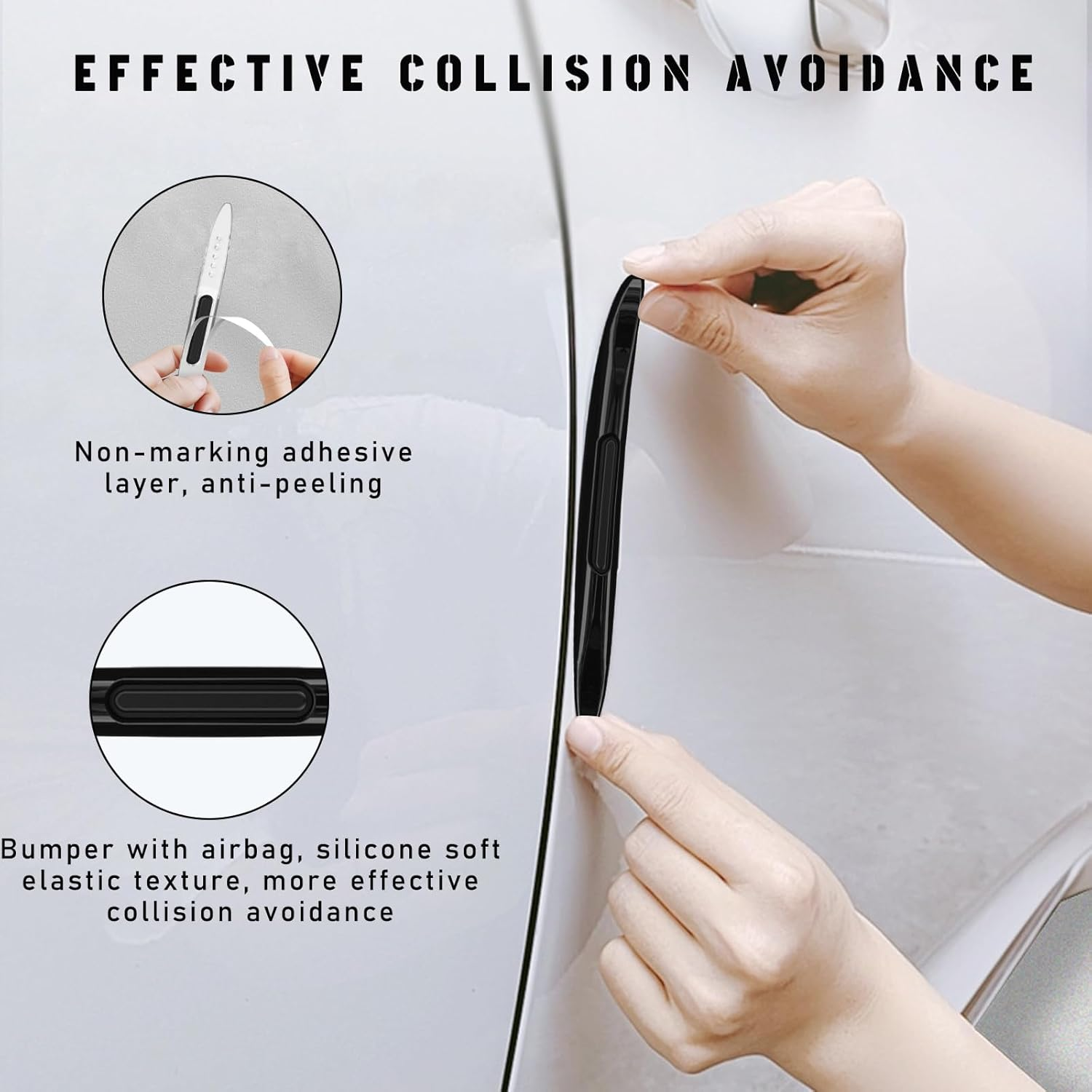2 PCS Car Door Edge Guard Protectors, Anti-Collision Silicone Side Door Edge Sticker Strips, Electrostatic Eliminating Strip with Air Bags, Universal Auto Body Accessories (Black) - Black image number 6