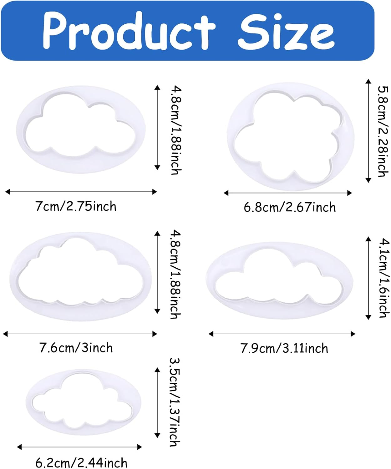 5PCS Cloud Cookie Cake Cutter Cloud Shape Mold Cake Decoration,Plastic Fondant Cutter,Baking Accessory Embossing Tool,For Baking Room Coffee Shop Birthday Wedding Children DIY Cookwar image number 6