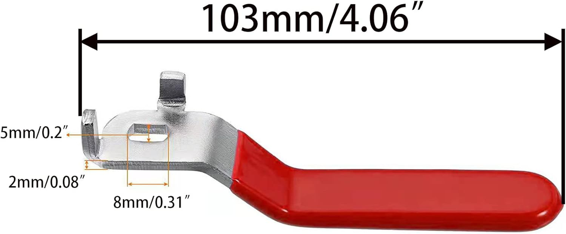 1Pcs Red Lever Handle for Ball Valve Total Length 103Mm,Hole Size 5X8Mm,Hole Thickness 2Mm（5X8X2Mm）