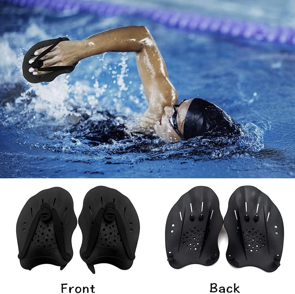 Swimming Training Hand Paddles,With Adjustable Straps, Swimming Training Aid,For Adults Kids Unisex Black image number 4