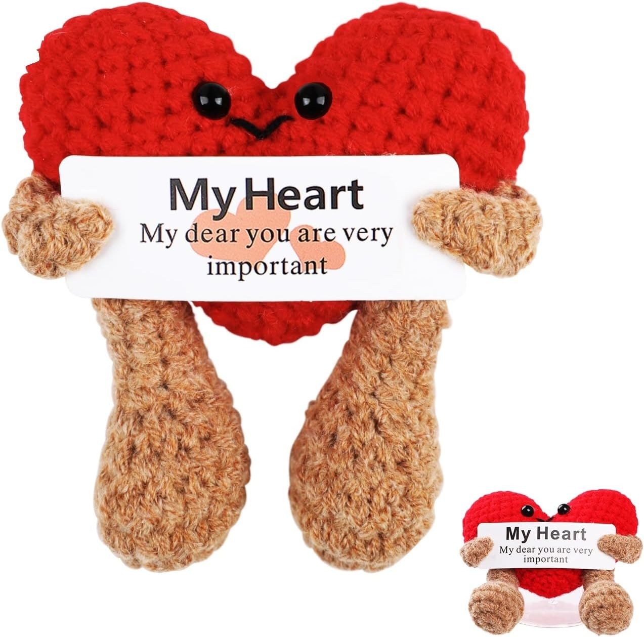 Positive Heart,Geeric Mini Funny Positive Doll+Base Knitted Ornaments Doll Handmade Decoration Positive Card Inspirational Potato Gifts Creative for Christmas New Year Souvenirs Party Decor image number 4