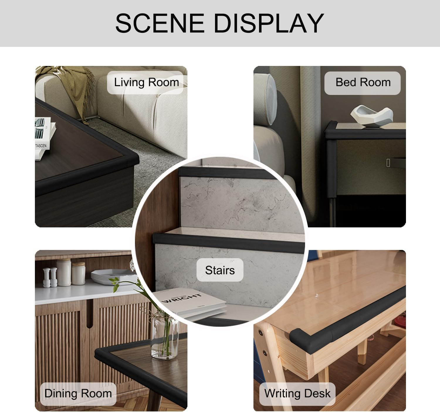 Aedlcal Edge Corner Protector, Baby Proofing Edge Protector Strip with 4 Corner Guards, Soft Rubber Foam Cushion Furniture Corner & Edge Safety Bumpers (Black, 16.4Ft/5M) image number 6