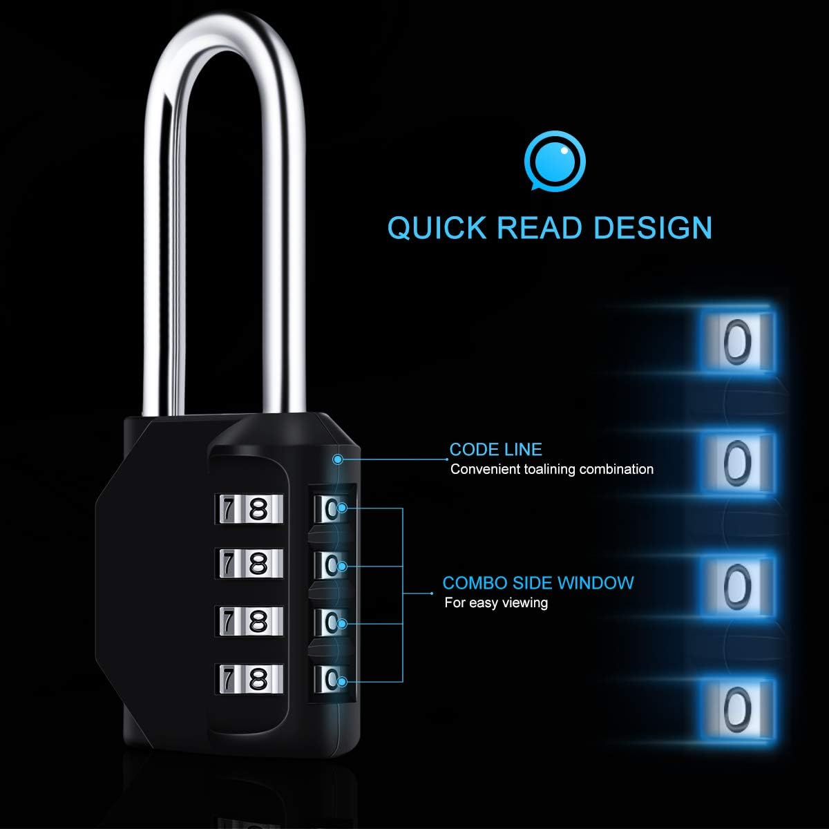 Combination Padlock, [2.6Inch Long Shackle] Diyife 4 Digit Combination Lock, Padlock Weatherproof Outdoor Locker Lock for School Gym Locker, Shed, Fence, Hasp (Black) image number 4