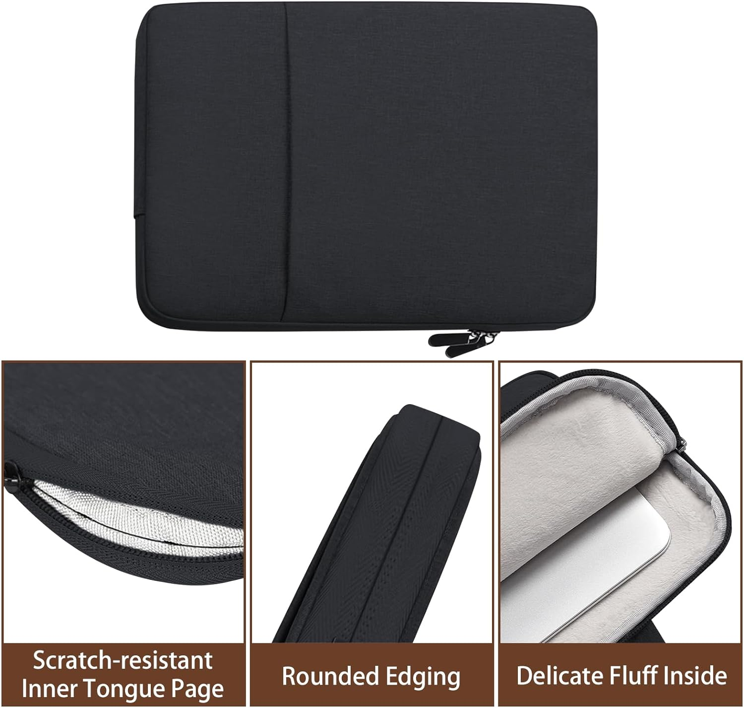 Laptop Sleeve 15.6 Inch, Suitable for 15-15.6 Inch Lenovo HP Dell Macbook Computer Notebook Durable Shockproof and Lightweight with Zippered Pockets Cover Protective Case (Black) image number 4