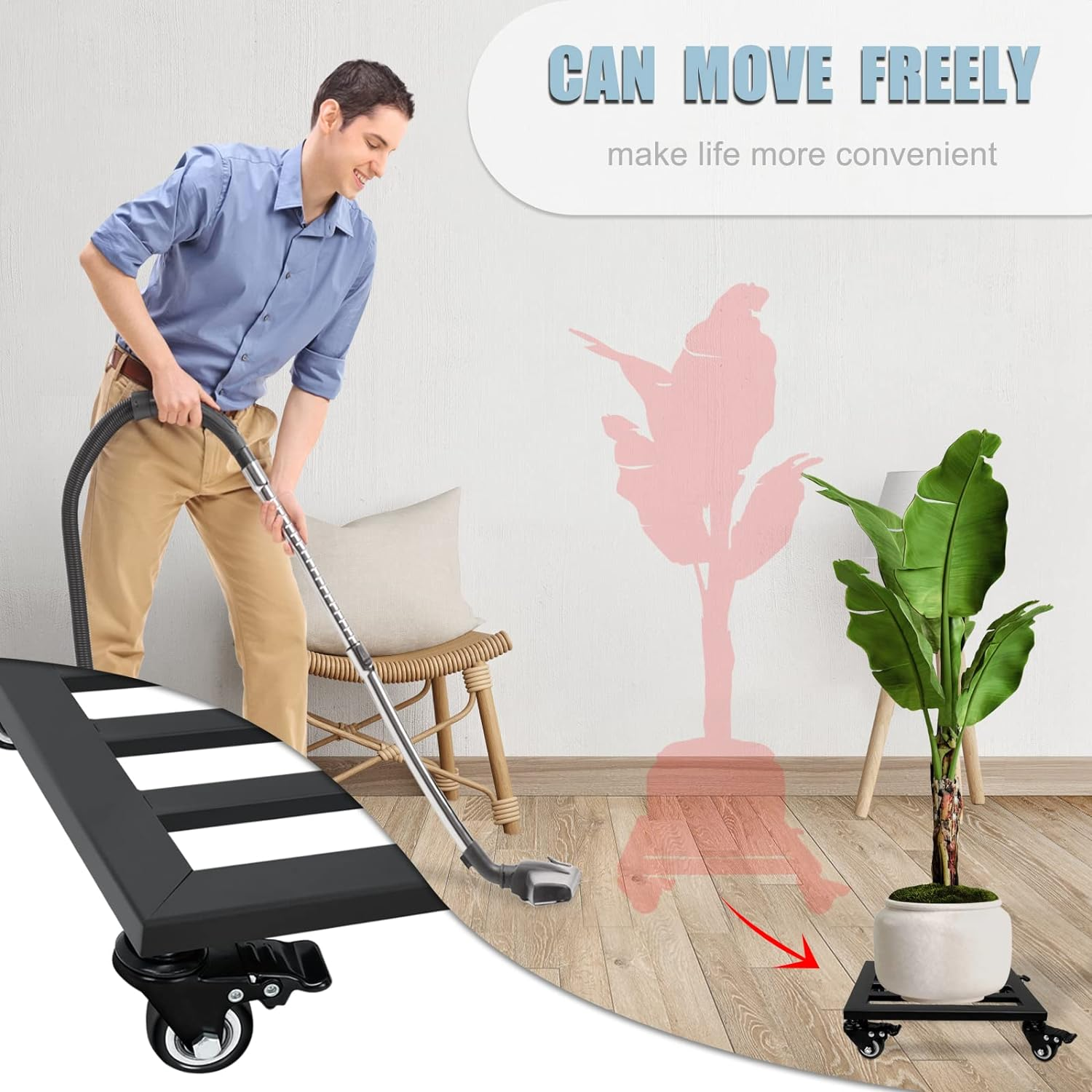 Plant Caddy with Wheels, 2 Pack 12 Inch Plant Stand with Wheels Metal Square Plant Dolly with Lockable Caster Wheels Heavy Duty Plant Dolly Base for Indoor Outdoor Holds up 380 Lbs Pots Planter, Black image number 1