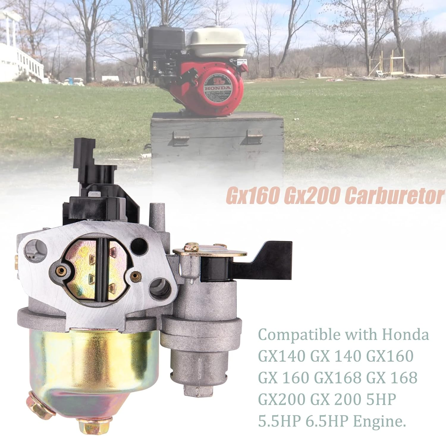 GX160 GX200 Carburetor Compatible with Honda GX120 GX140 GX 160 GX168 GX200 5HP 5.5HP 6.5HP Engine, GX160 Carburetor + Recoil Starter + Ignition Coil + Air Filter Tune up Kit