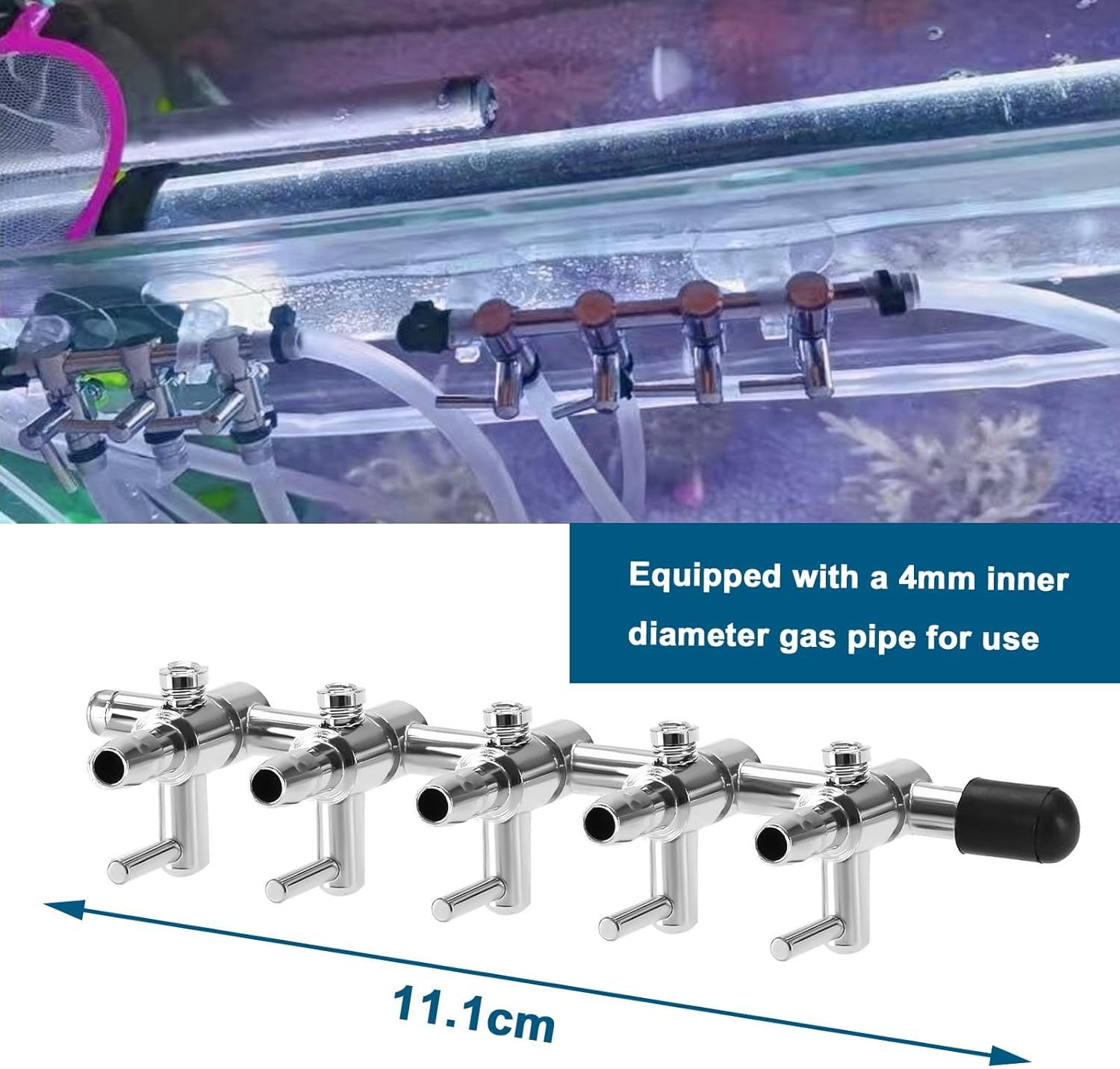 2PCS Aquarium Air Distribution Tubes Stainless Steel Aquarium Air Splitter Tube Adjustable Air Flow Control Valve for Aquarium Hatchery Aquaculture image number 4
