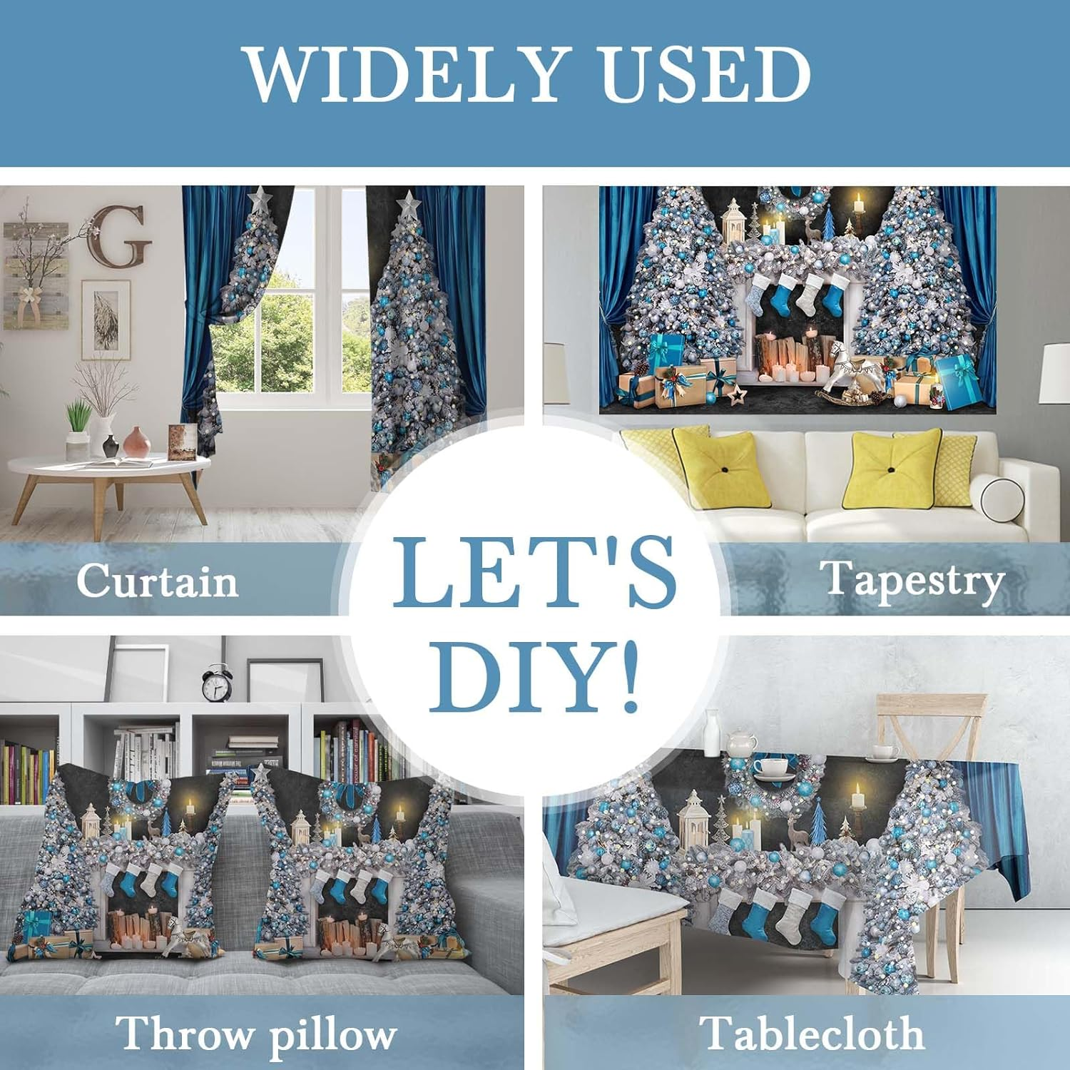 Avezano 10X7Ft Christmas Fireplace Backdrop Blue Christmas Tree Background for Photography Vintage Xmas Night Photobooth Party Decoration image number 4