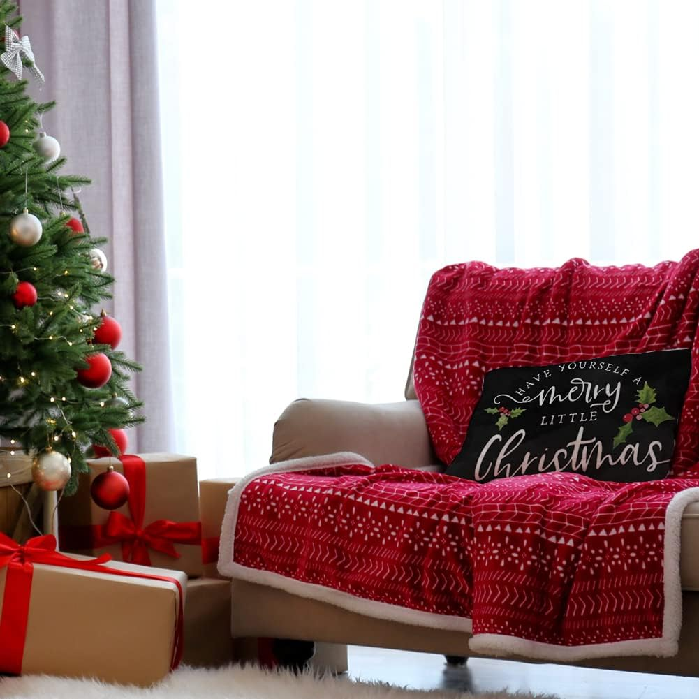Have Yourself a Merry Little Christmas Throw Pillow Cover, 12 X 20 Inch Winter Christmas Holiday Farmhouse Cushion Case Decoration for Sofa Couch image number 5