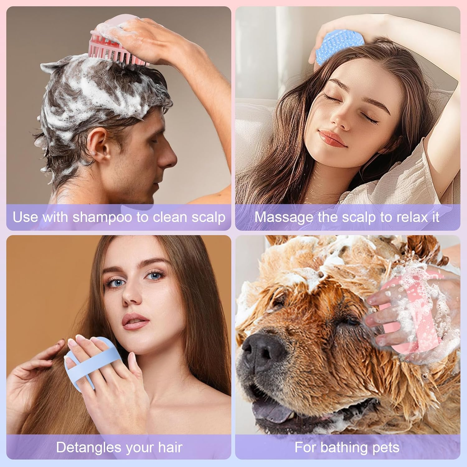 DUAIU Scalp Massage Brush with Hair Oil Applicator, 2 Pieces Silicone Head Massage Brush and 1 Piece Hair Oil Applicator, Massage Brush Hair Applicator Bottle Hair Kit Hair Growth Accelerate - Pink/Blue image number 6