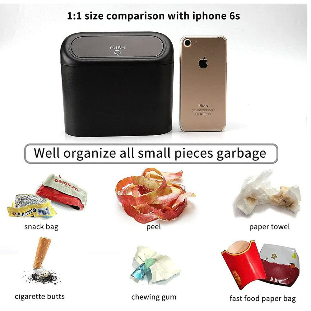 Auto Car Trash Rubbish Can Garbage Dust Dustbin Box Case Holder Bin Mini Trash, Easy to Attach & Space-Saving Design, Black, 6.3X5.63X3.35 In image number 2