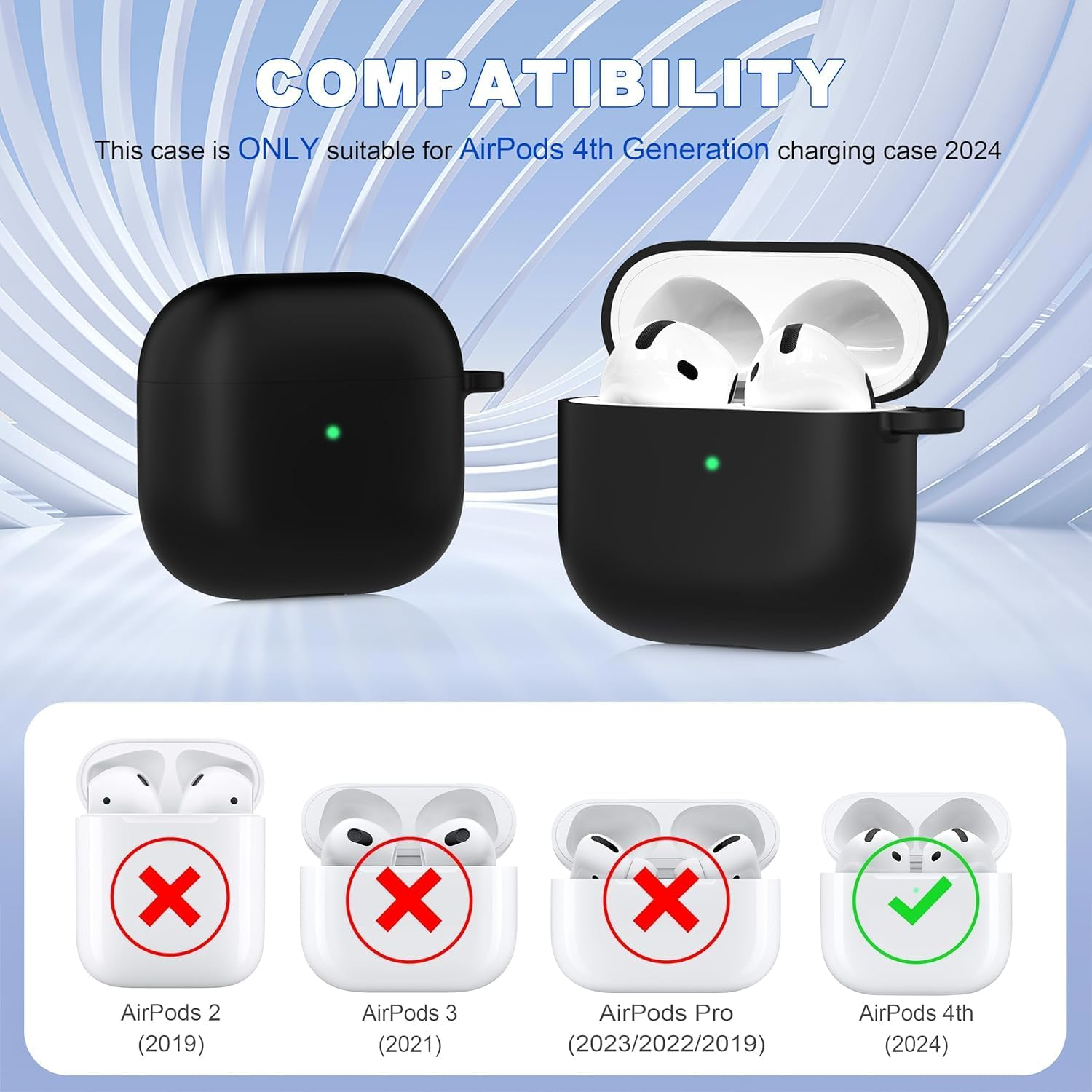 T Tersely Silicone Case Cover Compatible with Airpods 4(2024) - Premium Silicone with Hook, Supports Wireless Charging, Shockproof Protection - Black image number 6