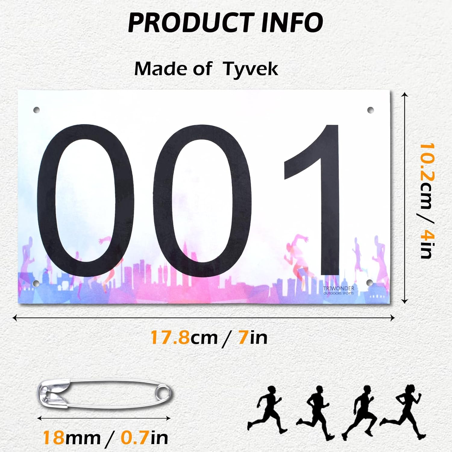 TRIWONDER Tyvek Race Bibs Running Numbers with Safety Pins, Large Numbers 1-500 for Marathon Runners Events Sports Games image number 5