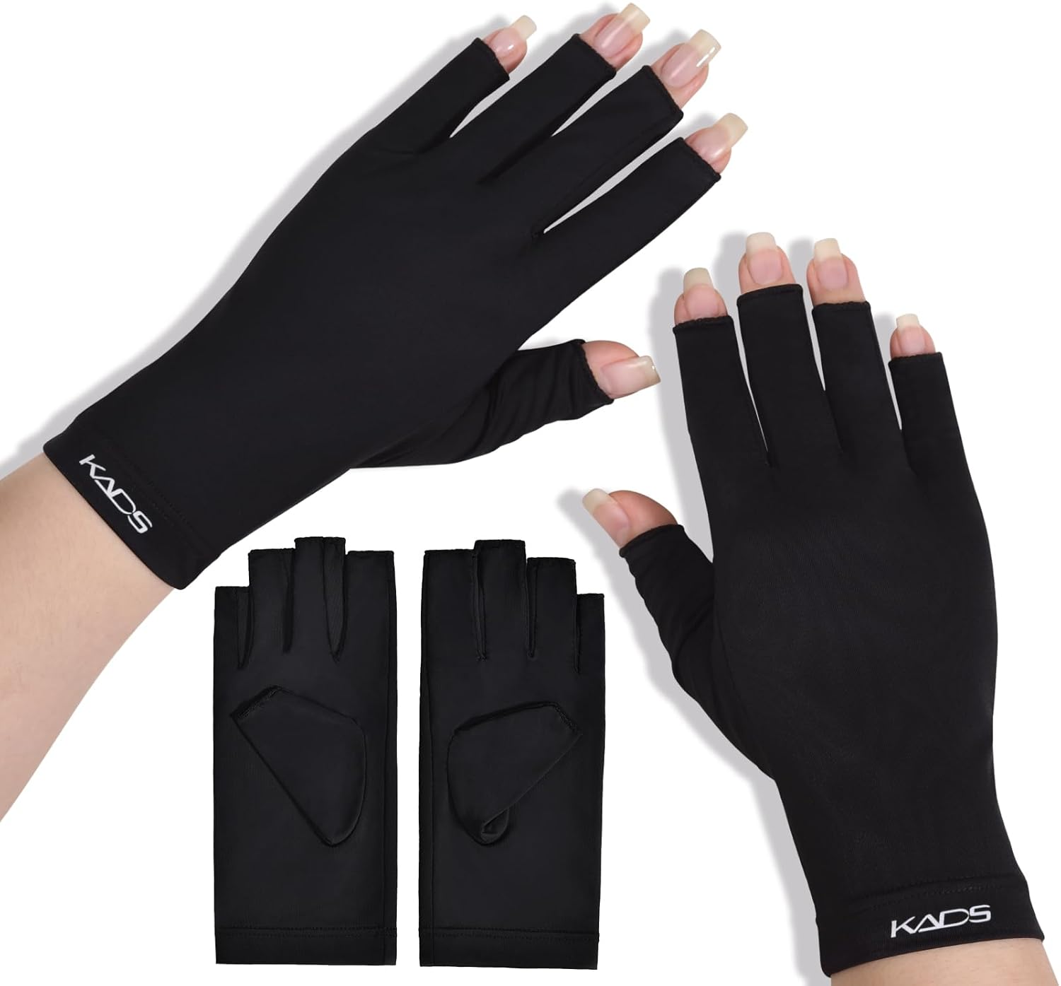 KADS Nail Art UV Resistant Gloves Black/Pink/Purple 3 Colors to Choose UPF100+ UV Resistant Gloves Nail Art Half Finger Gloves (Black)
