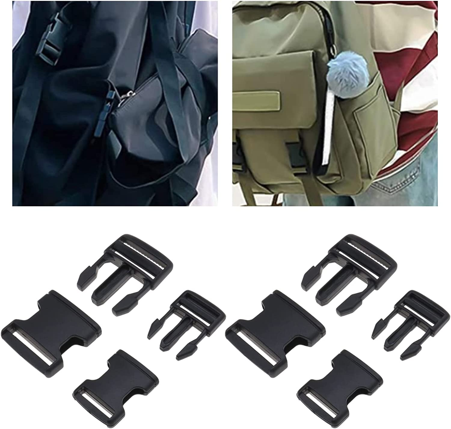 8PCS Plastic Quick Side Release Buckle Clips Contoured Side Release Buckles for Backpack Fanny Pack Travel Bag Pet Collar 25Mm & 38Mm Black image number 4