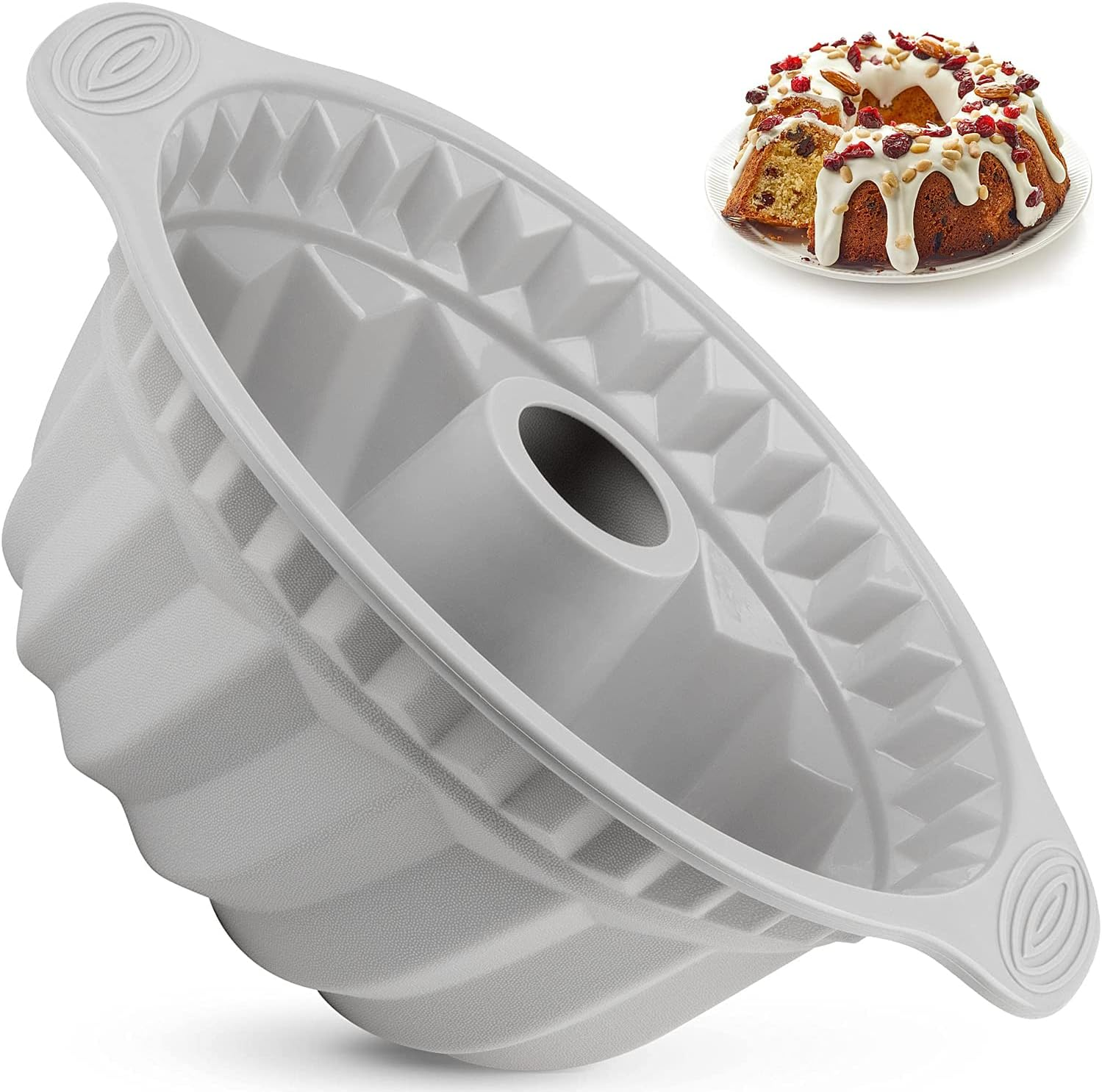 Kenond Silicone Fluted Pans, Non-Stick with Sturdy Handle, Baking Molds, Perfect Bakeware for Cake, Jello, Gelatin, Bread, Para Gelatinas, 9.5 Inch (Blue)