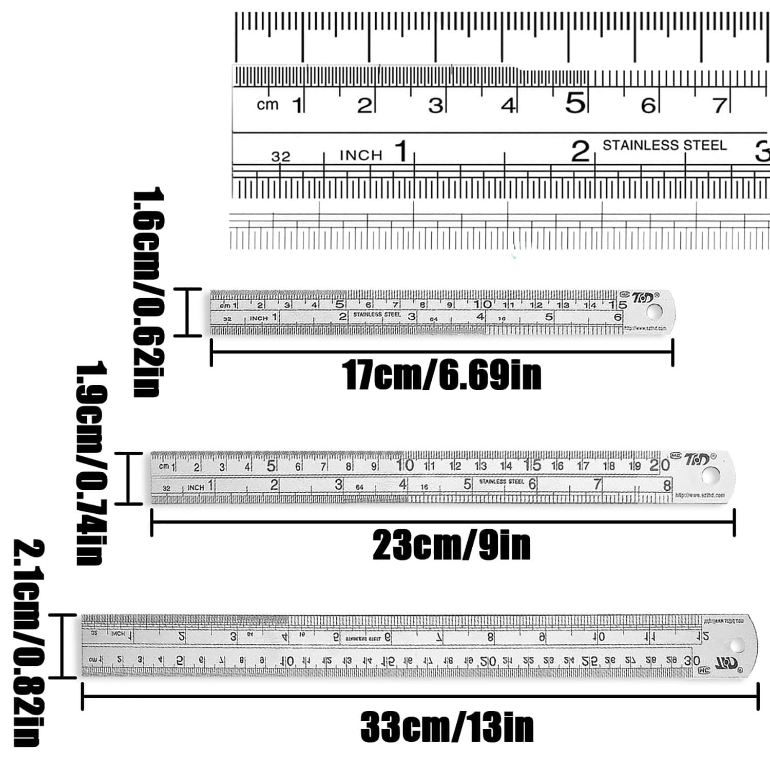 3 PCS Stainless Steel Ruler Set with Inch and Metric Graduation, Metric Metal Ruler Set, Mm Ruler, Double Sided Metal Rulers (15/20/30Cm) image number 3
