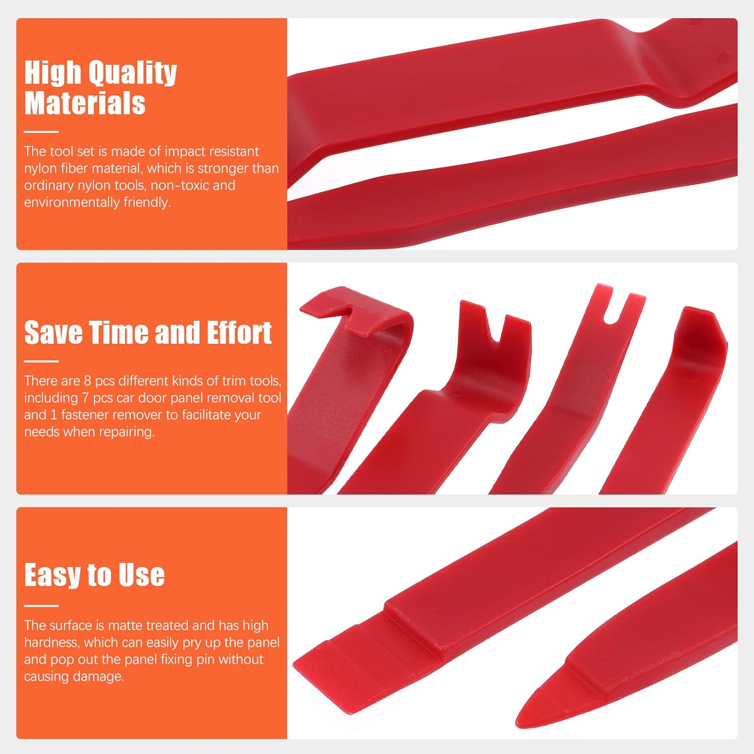 Tanstic 8Pcs Auto Trim Removal Tool Kit, Plastic No-Scratch Pry Tool Kit, Car Interior Trim Removal Tools, Fastener Remover, Car Panel Door Window Molding Tools for Car Audio Radio Panel (Red) image number 6