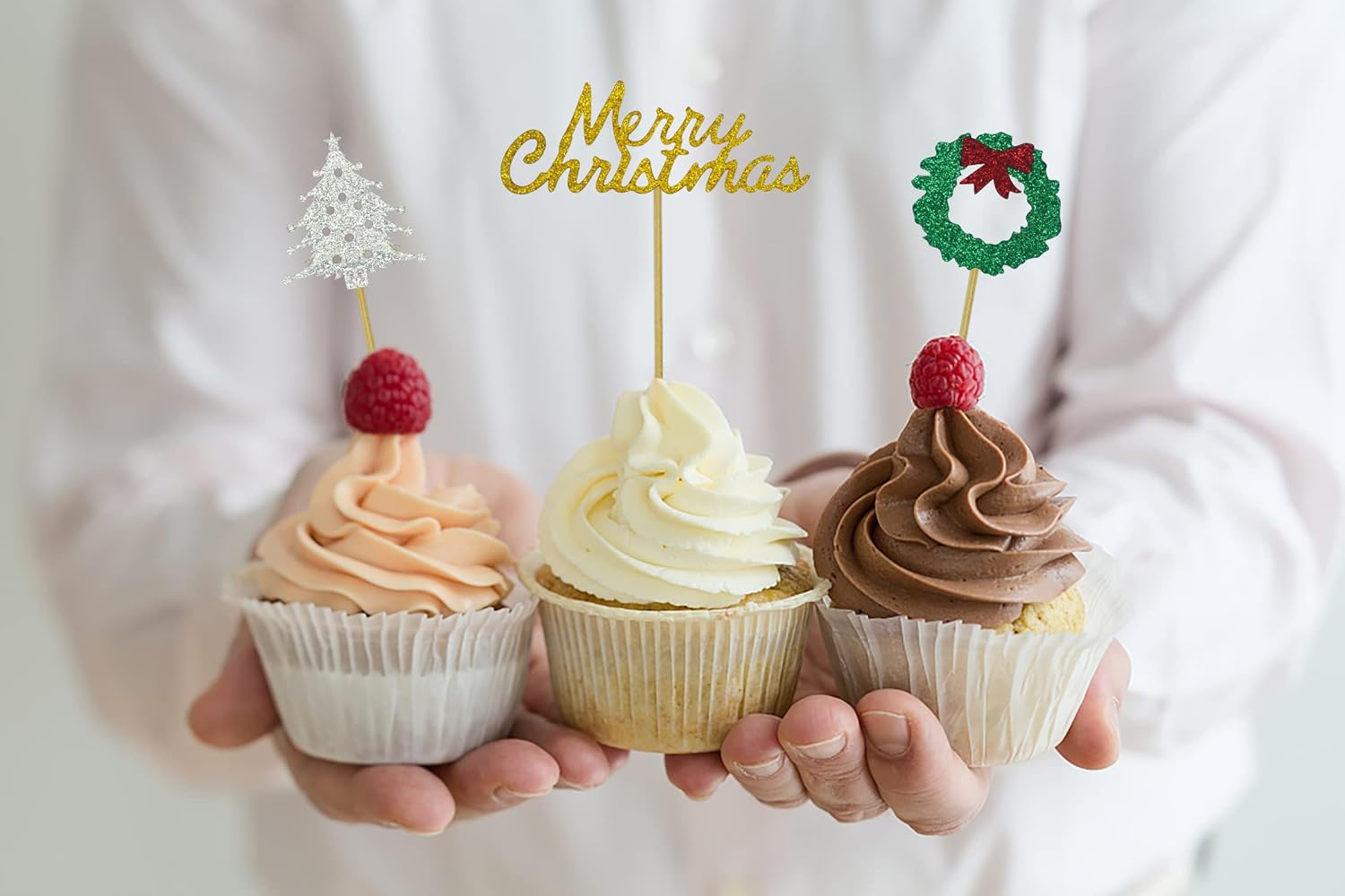 Christmas Cupcake Toppers, Christmas Cake Topper, Merry Christmas Tree Elk Socks Snowflake Cake Cupcake Picks Decorations for Christmas Party Engagement Carnival Celebration Dessert Decor Supply