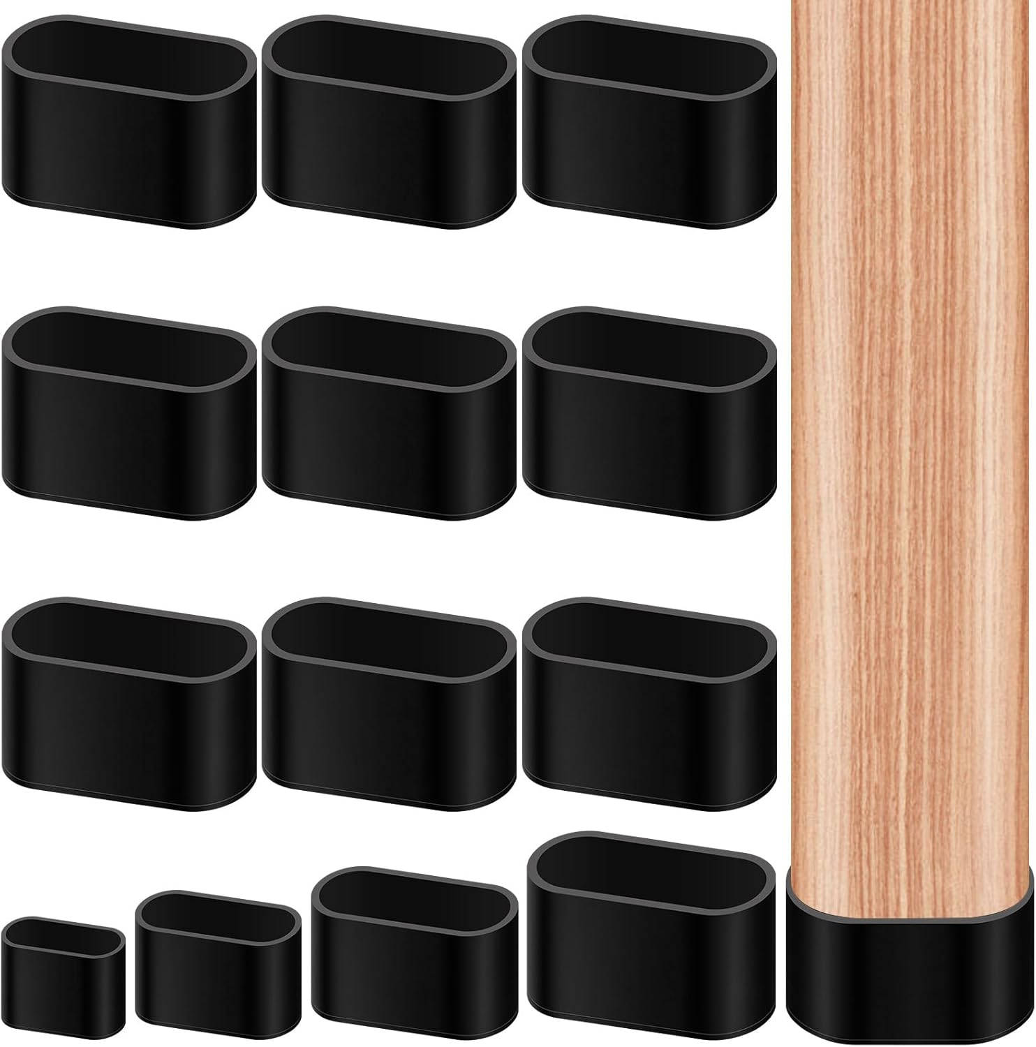 Glarks 10Pcs 30 X 60Mm Oval Chair Leg Caps, Black PVC Furniture Pad Table Feet Covers, Oval Chair Leg Covers to Protect Wood Tile Floors Felt Pads Furniture Leg Caps Reduce Noise image number 5