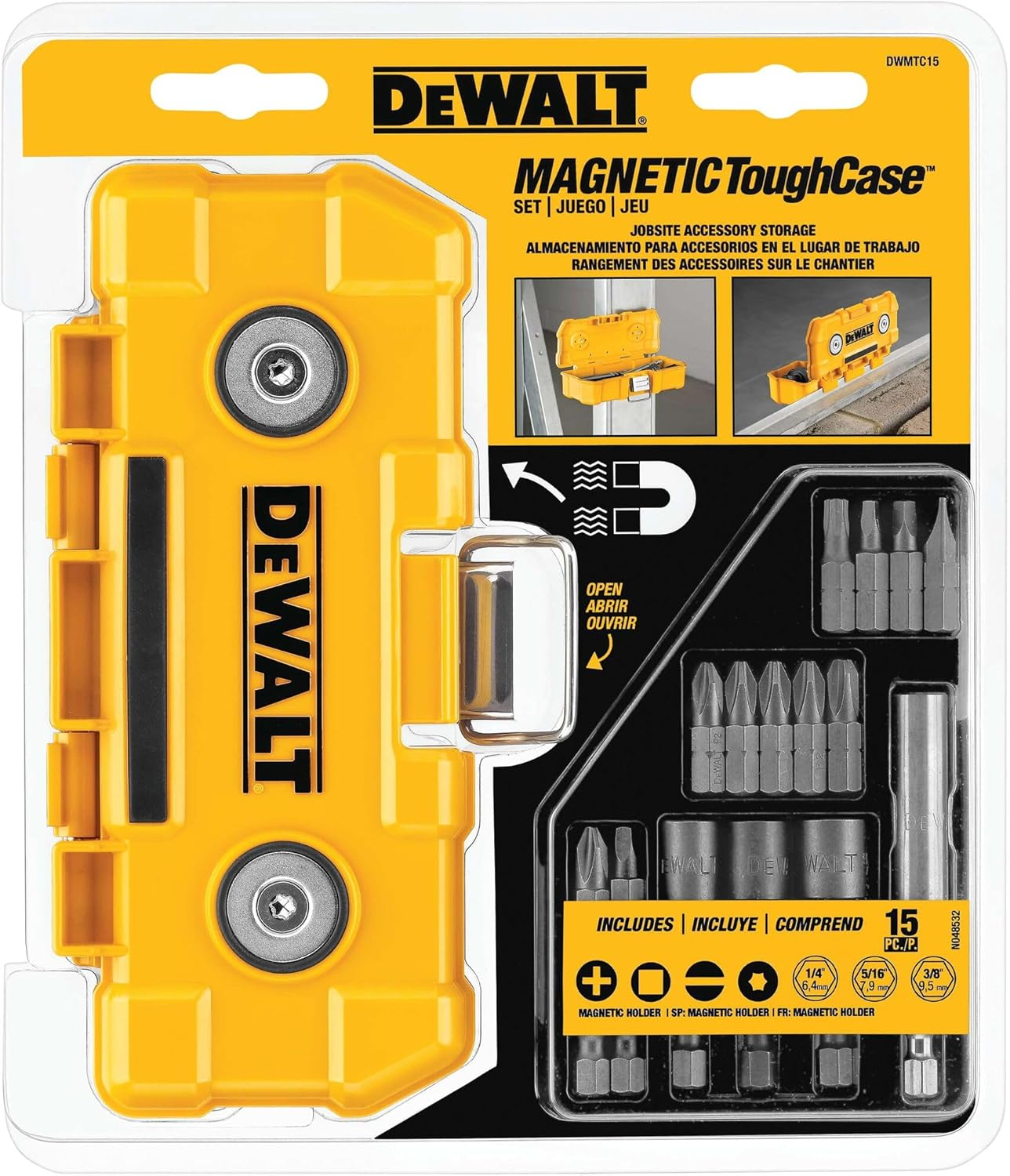 Dewalt Magnetic Toughcase Screwdriver Bit 15-Pieces Set, Yellow image number 2