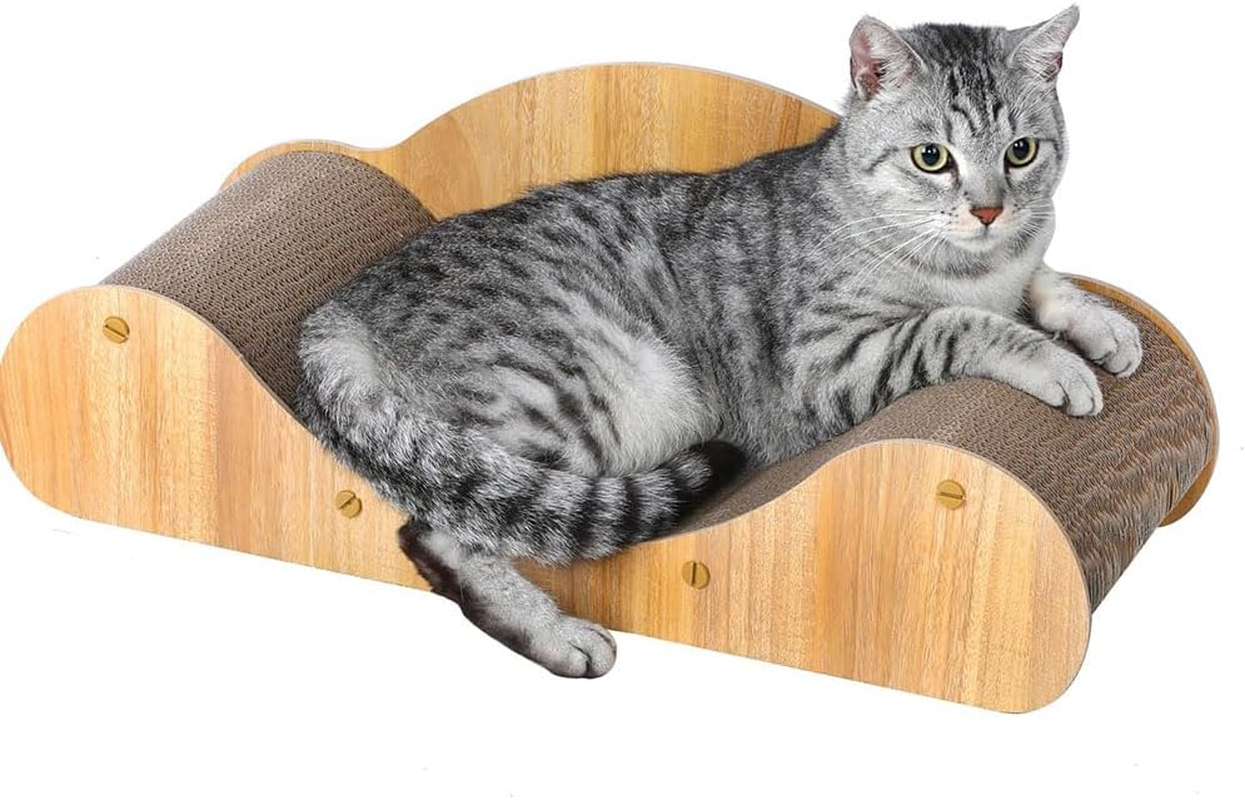 Extra Large Cat Scratcher Lounge &ndash; U-Shaped Cardboard Sofa Bed for Indoor Cats &ndash; Furniture Protector & Cat Nest &ndash; Natural Wood Color &ndash; 60 X 24 X 23 CM image number 4